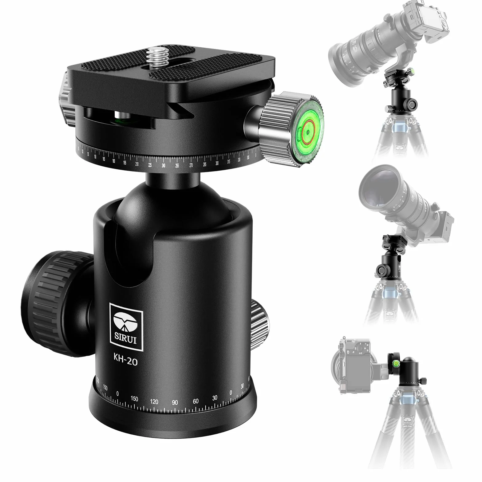 SIRUI Głowica kulowa statywu do aparatu, podwójna głowica panoramiczna 360° z metalową kulką 36 mm i płytką szybkiego zwalniania 1/4 cala do kamery DSLR, kamery, statywu, monopodu, maksymalnego