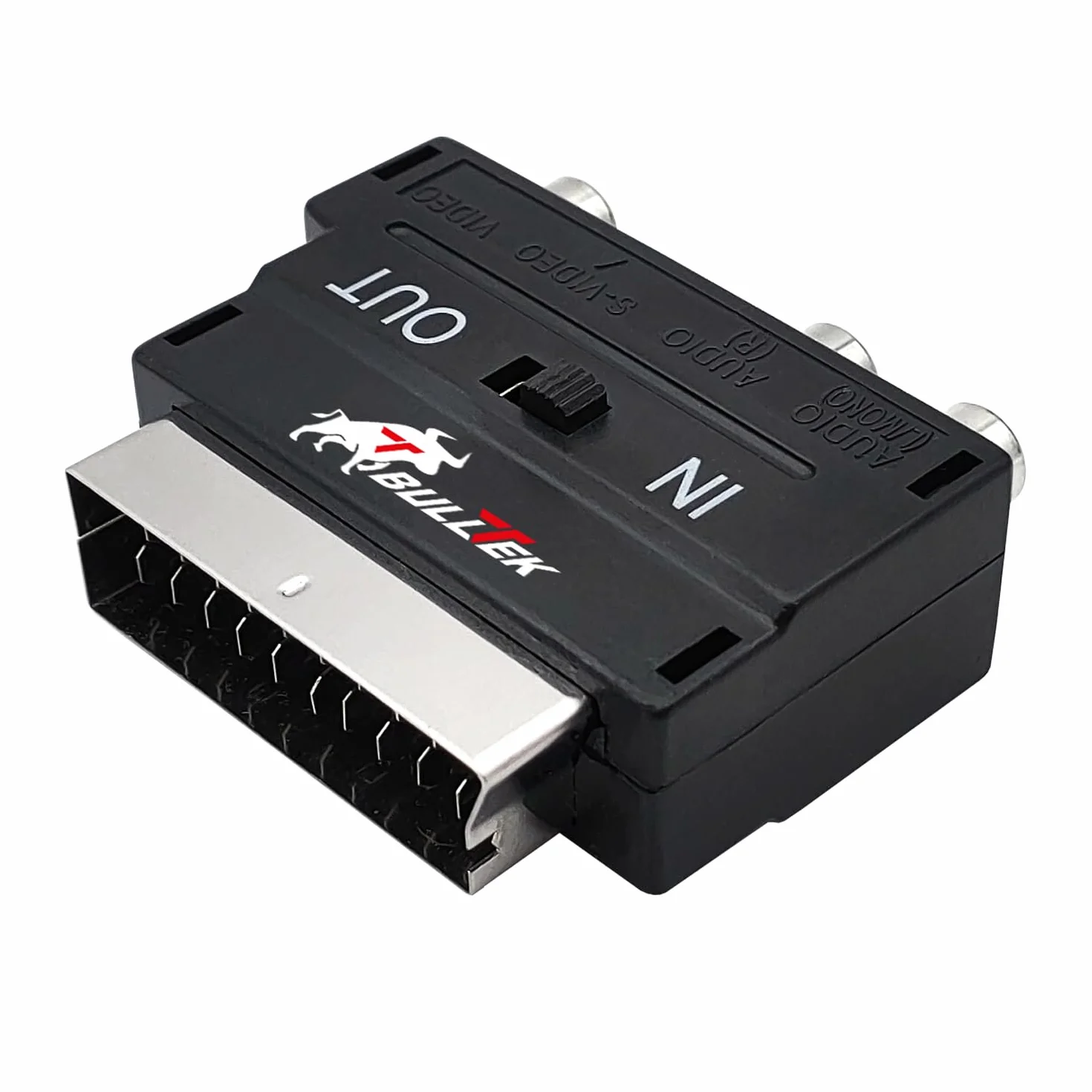 Konwerter SCART na 3 x RCA Jacks | Przełącznik wejścia/wyjścia | Podłączenie konsol, DVD, VHS | Dźwięk mono i stereo | S-VHS SVIDEO, kolor czarny
