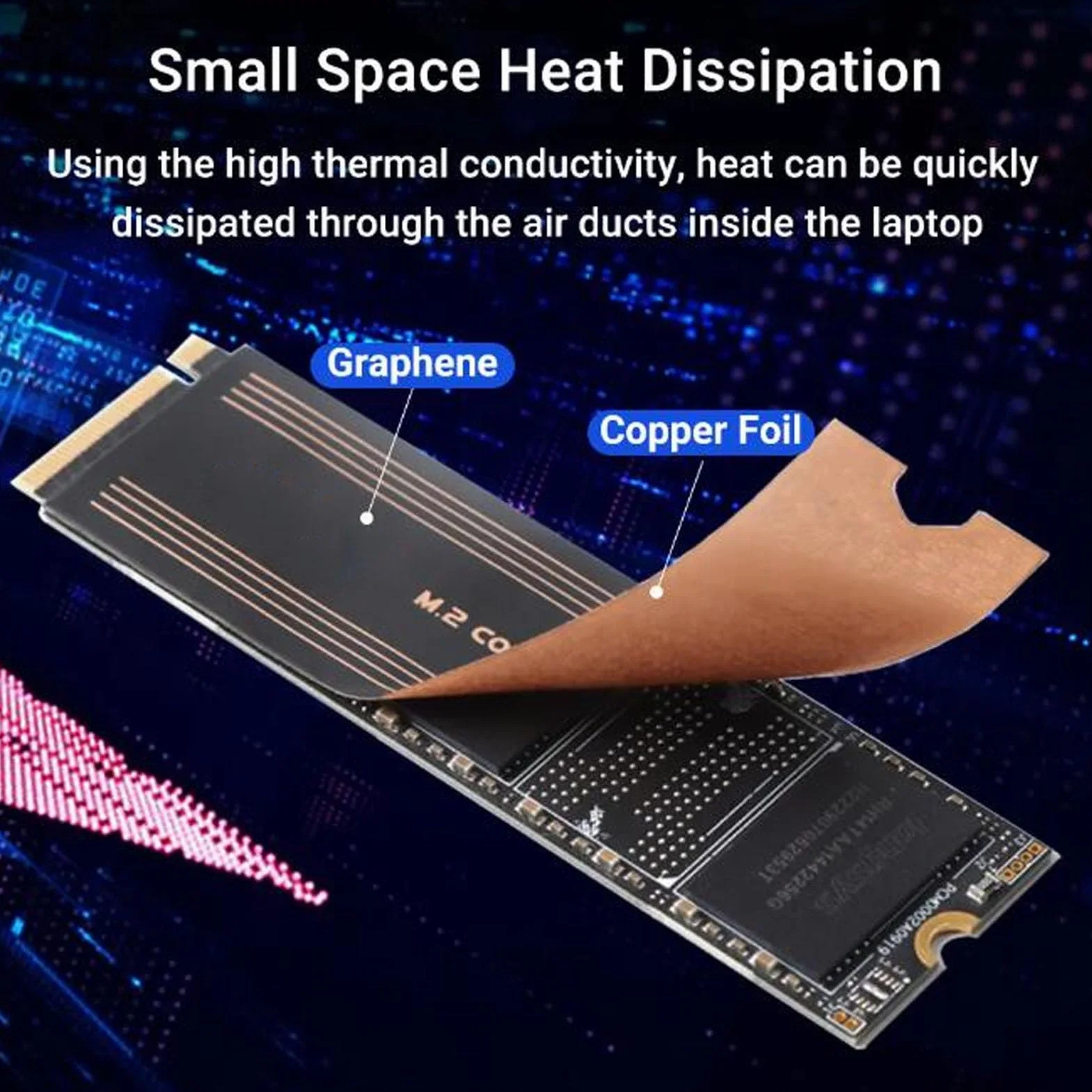 2 szt. Dwuwarstwowy Radiator M.2 2280 NVMe SSD Grafenowy Miedziany do Laptopa