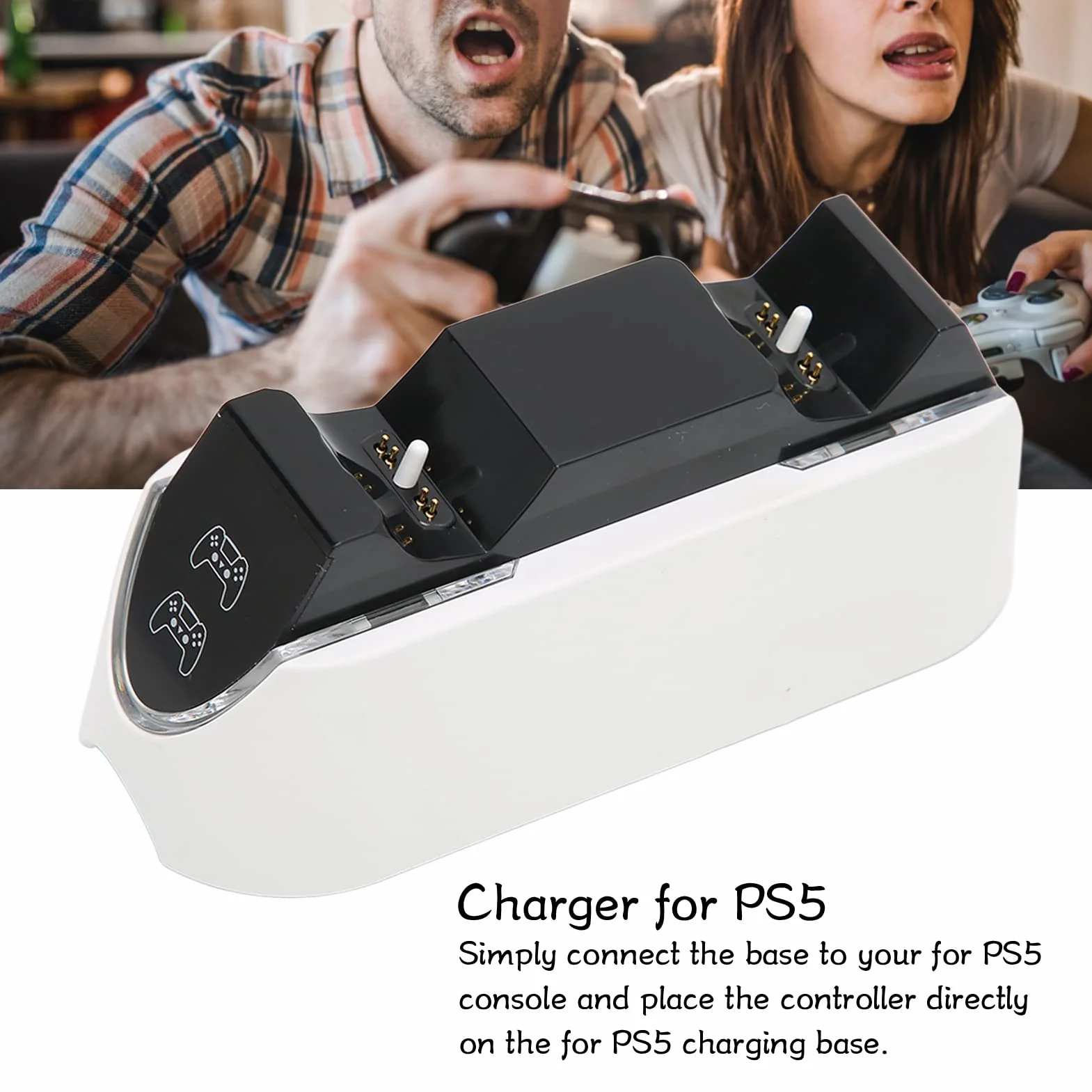 Stacja Szybkiego ładowania dla PS5, Stacja ładująca Kontrolera Dual Sense z Podkładką Antypoślizgową, Szybkie ładowanie 2 Godziny, Automatyczny Wskaźnik LED, Akcesoria do ładowarki Kontrolera PS5