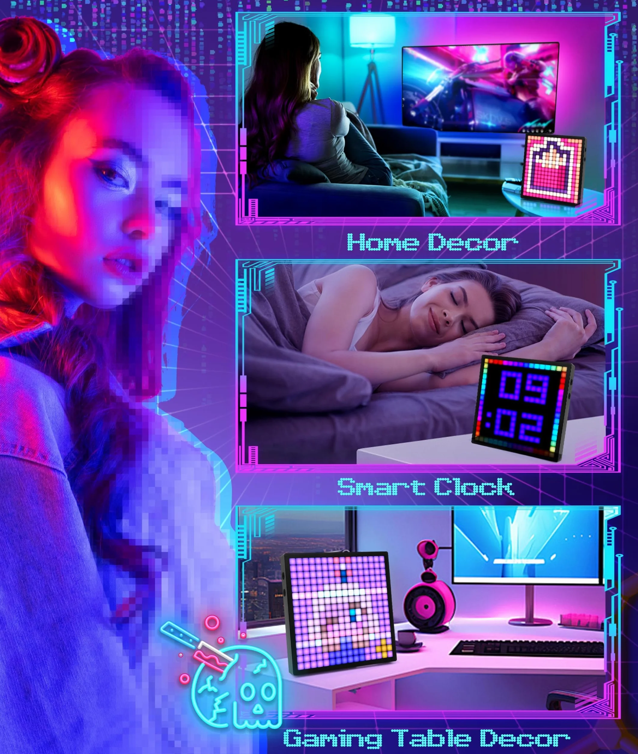 Wyświetlacz LED Pixel Art z zegarem Telefon Programowalny panel sterowania Bluetooth LED do pulpitu Wall Art (16 x 16 szt.)