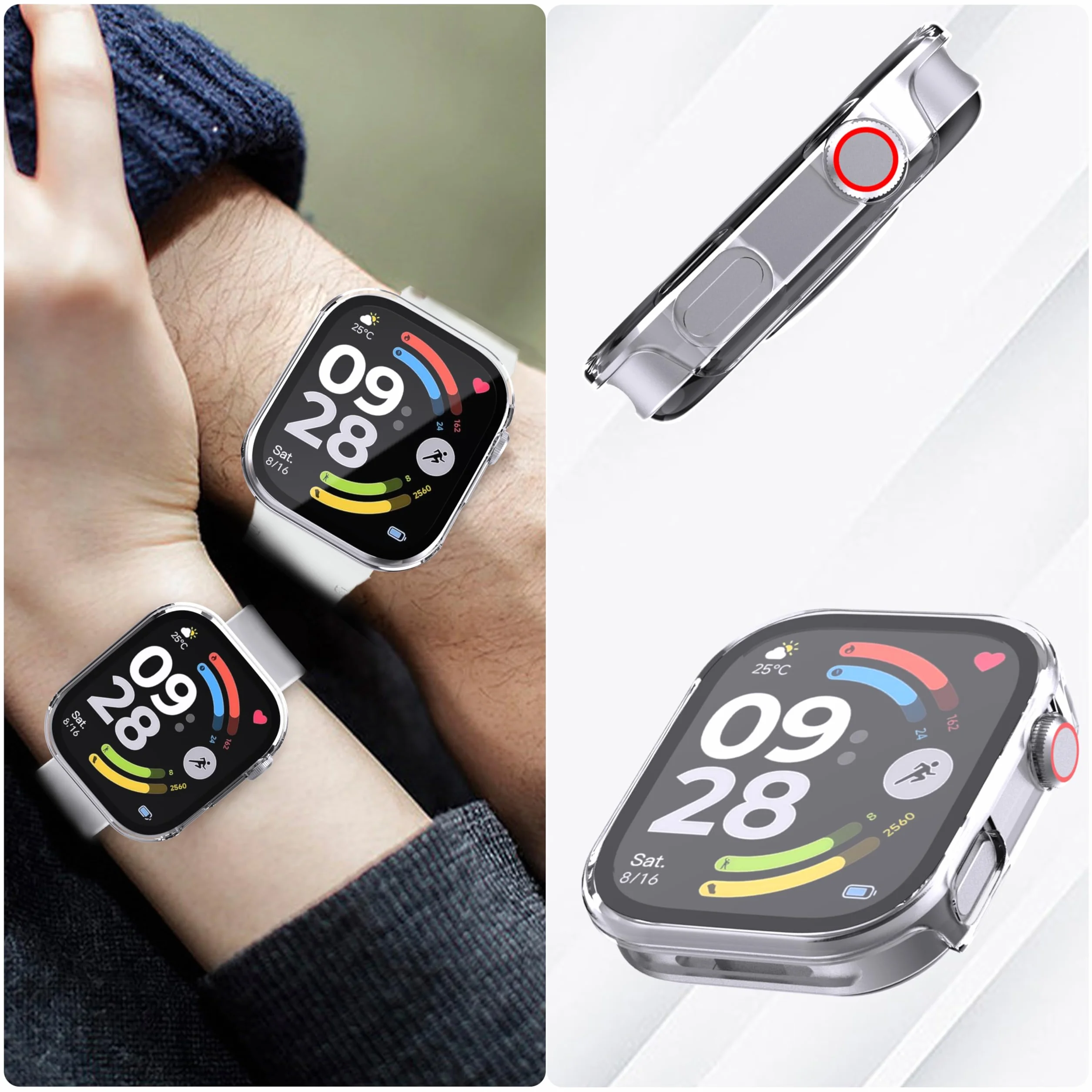 WFTE Etui do Redmi Watch 6 z osłoną ekranu ze szkła hartowanego, odporne na upadki, odporne na zarysowania, cienkie, twarde etui ochronne na cały korpus, odporne na wstrząsy i antypoślizgowe etui na