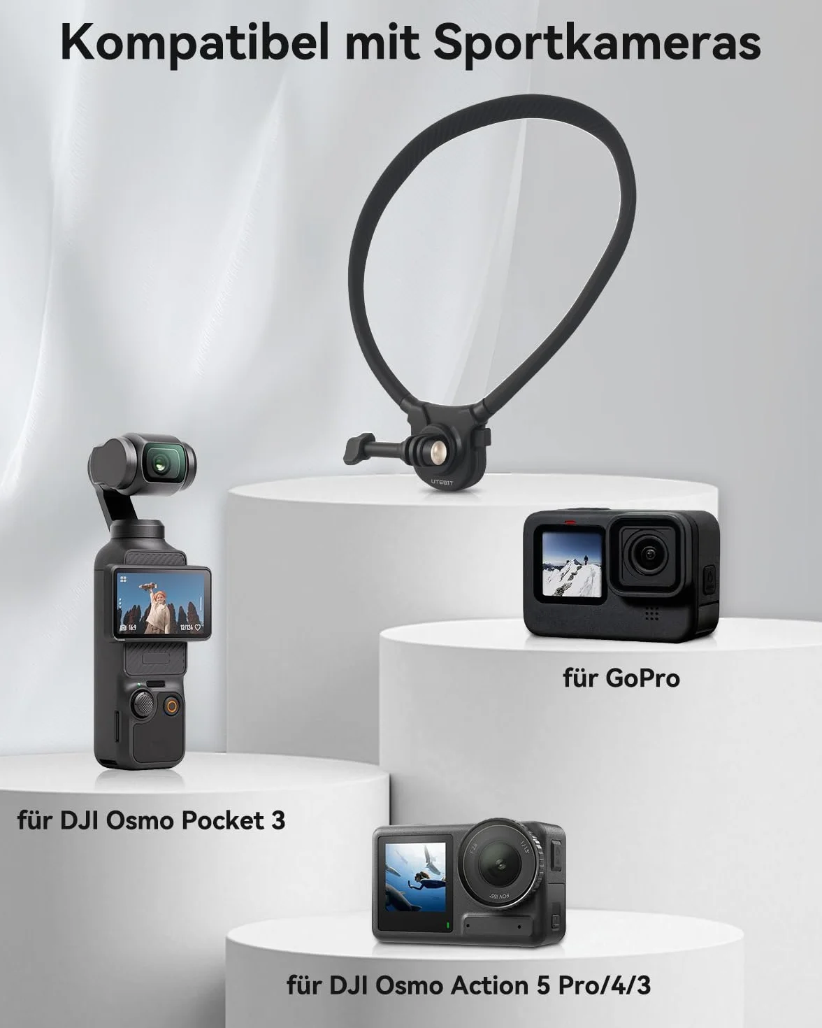 UTEBIT Magnetyczny uchwyt na szyję, obracany o 360 stopni, regulowany pas piersiowy i szyja do GoPro Hero 13/12/11/10/9, do DJI OSMO Pocket 3 do DJI Action 5