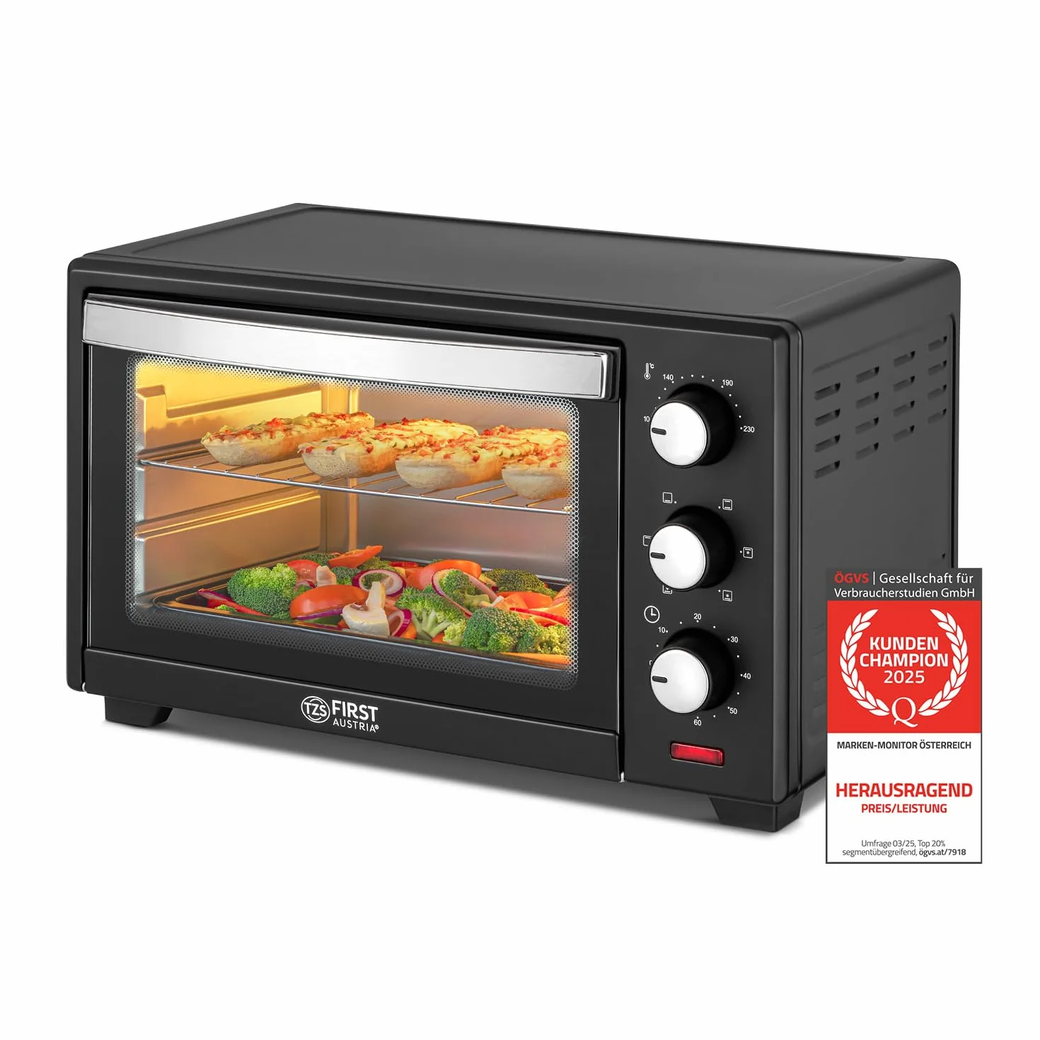 First Austria Mini piekarnik 19 l 1380 W czarny podwójne szklane drzwi timer 60 minut
