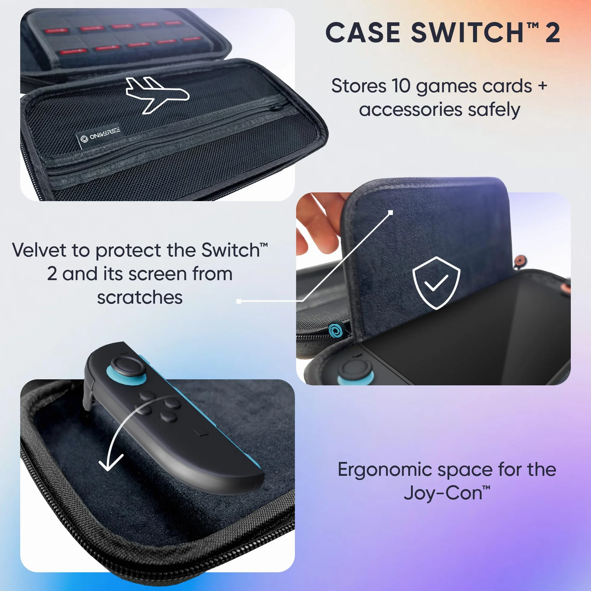 Oniverse Etui Switch 2 Zestaw startowy 8 w 1 – Pokrowiec transportowy, Ochrona ekranu kompatybilna z Nintendo Switch 2, Kabel USB-C i adapter, Rozdzielacz audio, Zestaw czyszczący
