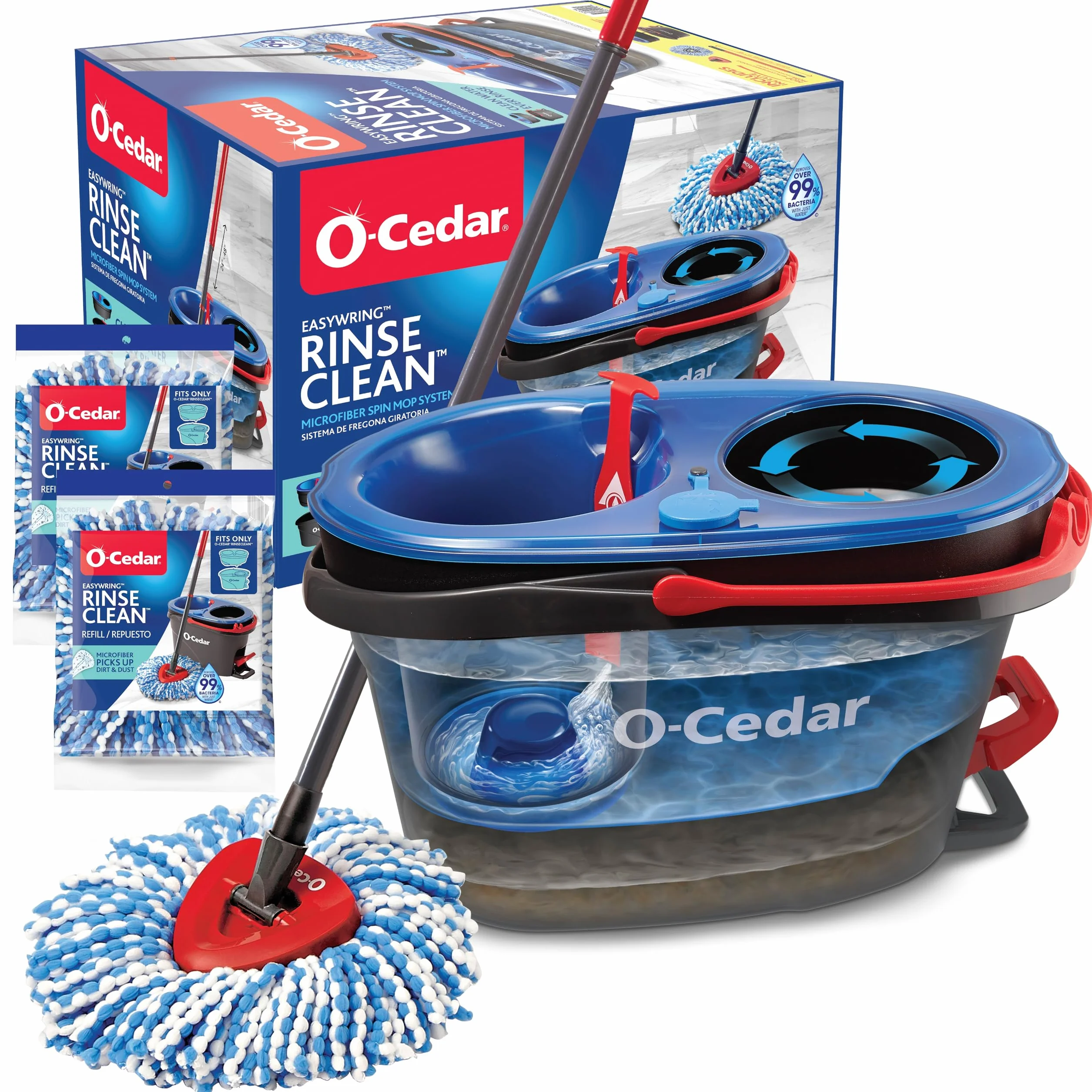 O-Cedar EasyWring system czyszczenia podłóg z mikrofibry, mop i wiadro Rinseclean + 2 wkłady