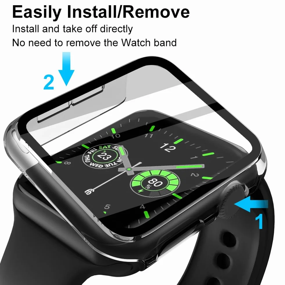 OFFCUP 2 szt. etui kompatybilne z Apple Watch serii 6 SE 5, 4, 40 mm, ultracienkie przezroczyste szkło hartowane do iWatch serii 6, SE, 5, 4