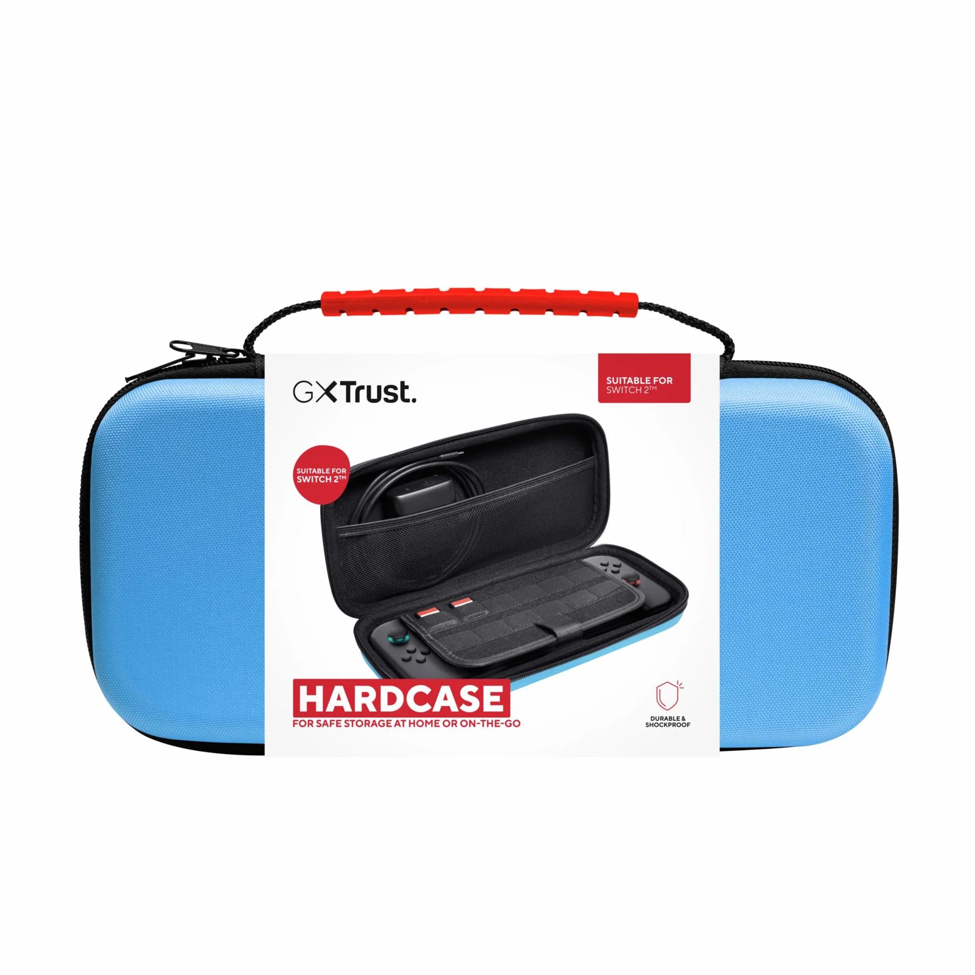 GXTrust 1251B Nintendo Switch 2 Case, odporna na wstrząsy ochronna obudowa, uchwyt, miejsce na 4 Joycon, uchwyt Nintendo Switch z kieszeniami na paski i 12 gier, niebieski