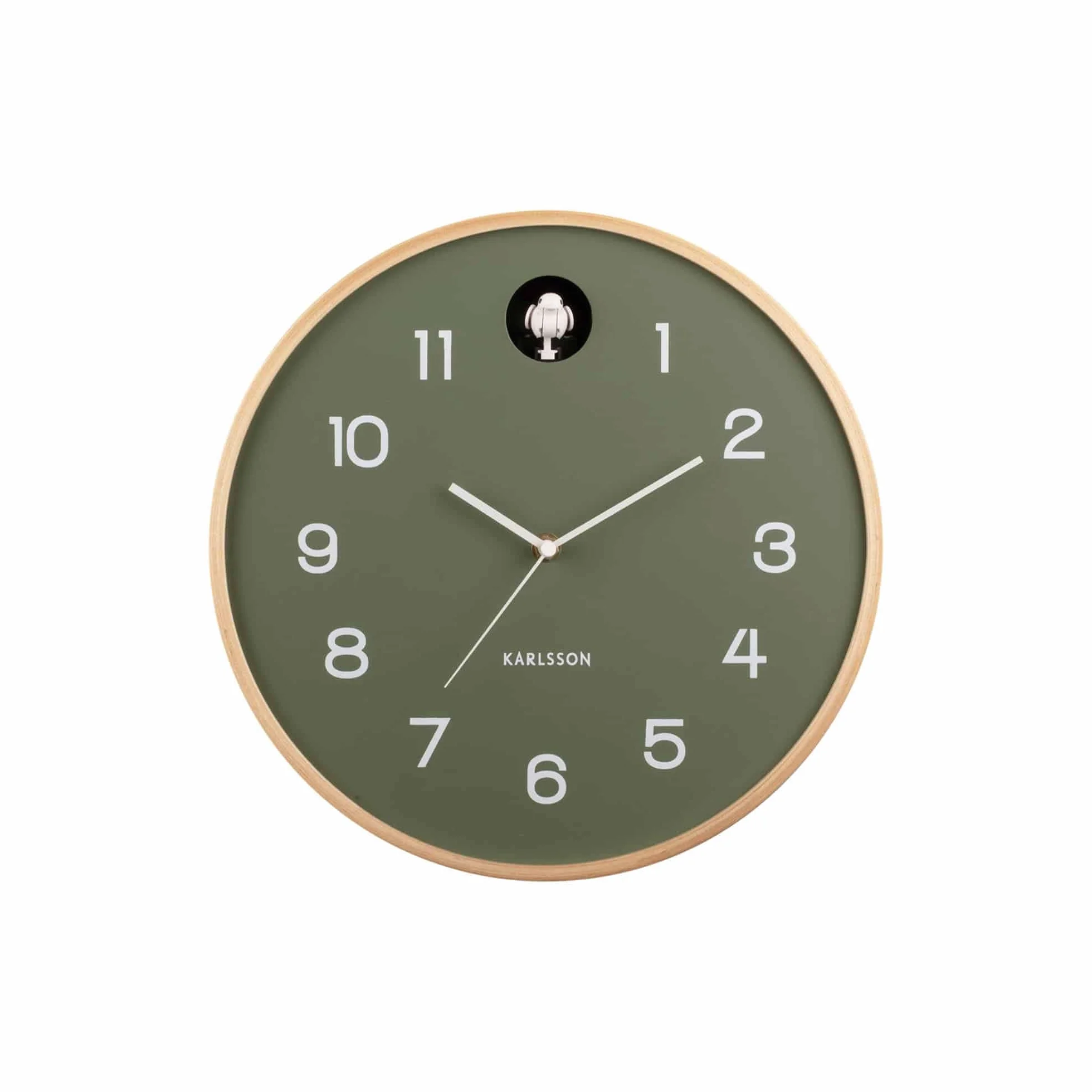 [DL] Wall Clock Natural Cuckoo Birch Wood Jungle Green -