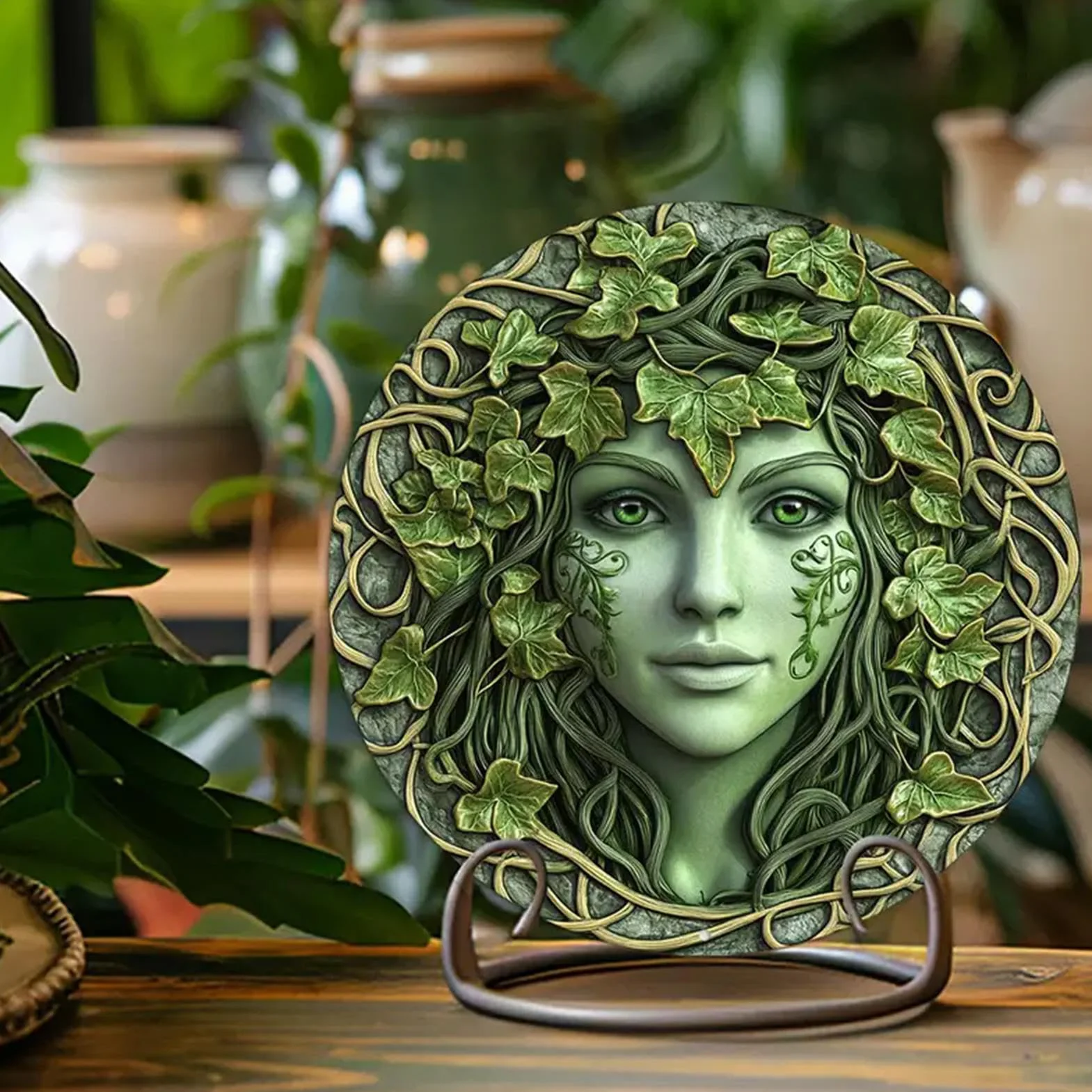 Goddess Tree Lady Decor, Wooden Retro Statue 9.06x9.06in Lightweight Wooden Mythical, Vines Design Living Room, Fantasy Table Sculpture for Home Decoration