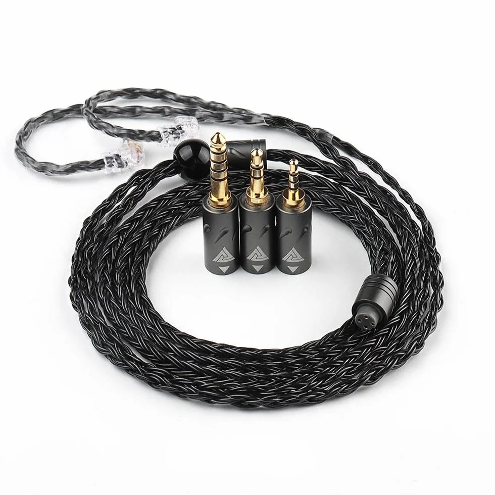 LINSOUL QKZ Q1 MAX 16-Stand 352 Cores Silver-Plated HiFi Earphones Upgrade Cable with Interchangeable 2.5mm/3.5mm/4.4mm Plug Replacement Cable for Audiofile (czarny, typ S)