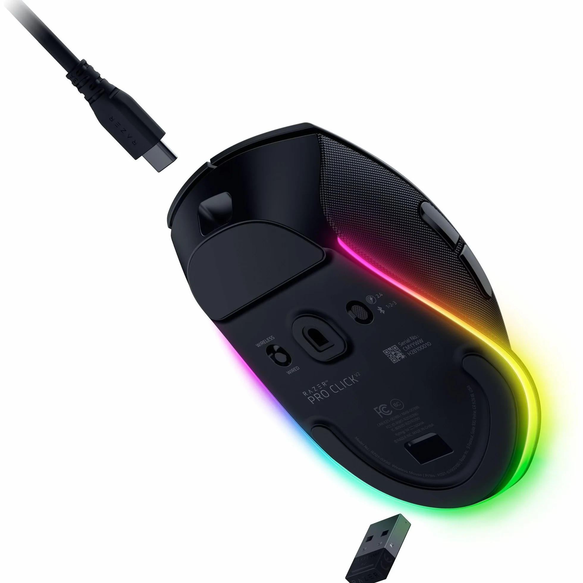 Razer Pro Click V2 - bezprzewodowa ergonomiczna mysz - AI Prompt Assist - czujnik optyczny 30K - 3,5 miesiąca pracy na baterii (14 stref Chroma RGB, przechylane kółko HyperScroll) Czarny