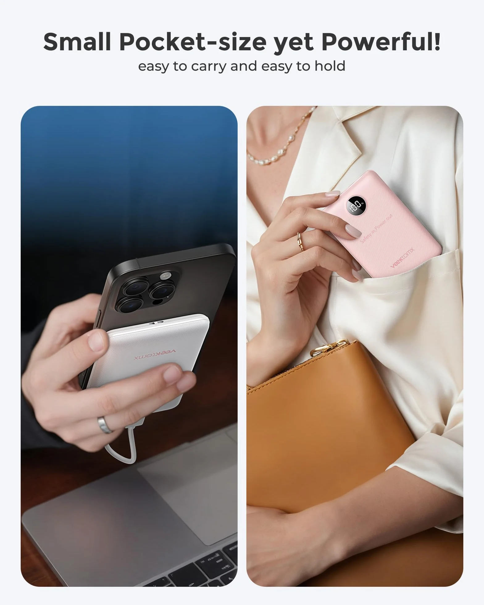 VEEKTOMX Mini Power Bank 10000mAh Mały Power Bank 22.5W Quick Charge, PD 3.0 Szybkie Ładowanie Zewnętrzne Bateria, Podwójne Wyjście Ultra Kompaktowa Ładowarka Kompatybilna iPhone 14/Sumsang s22/Xiaomi