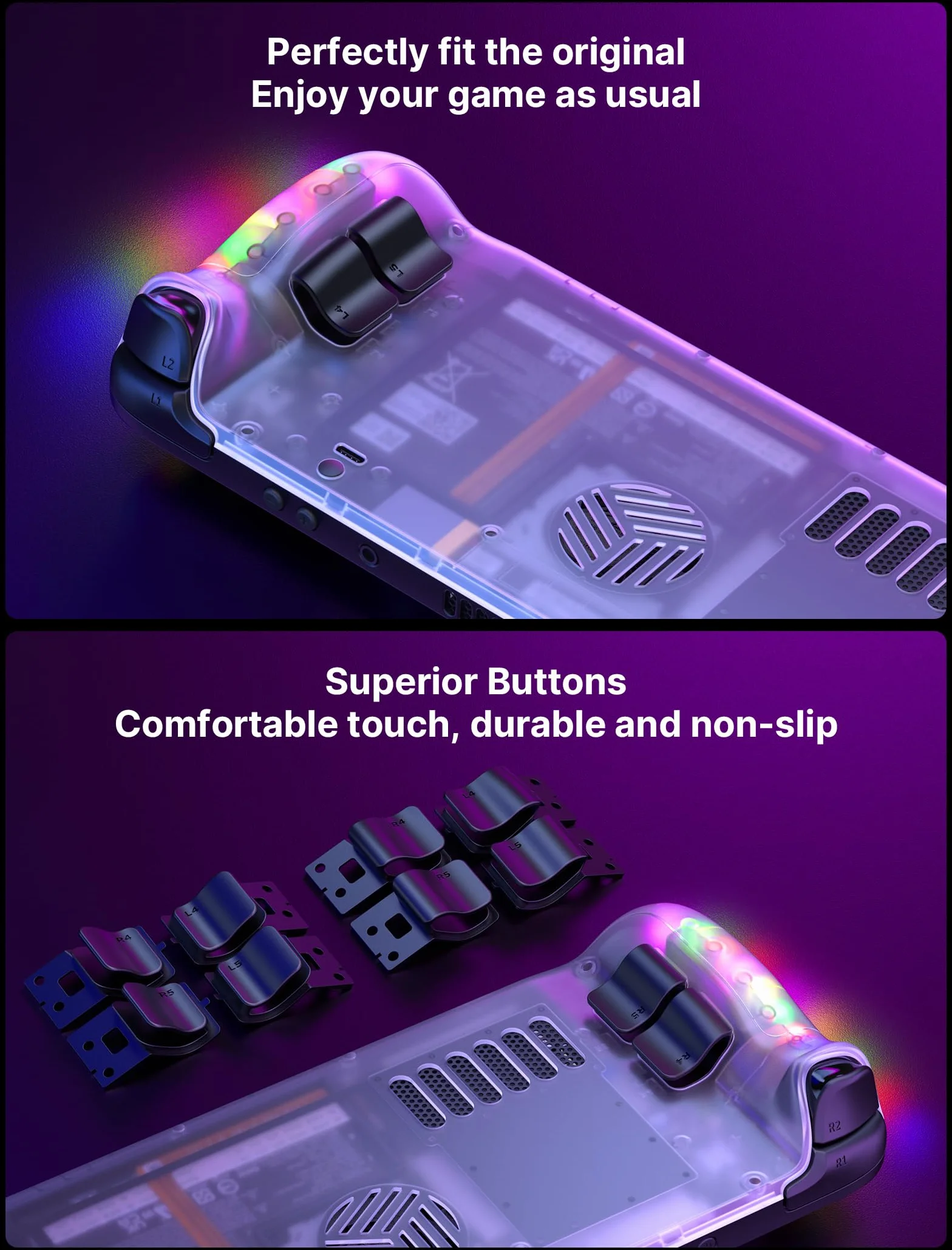 JSAUX Przezroczysta płyta tylna RGB kompatybilna z Steam Deck, DIY Clear Edition, kompatybilna z Steam Deck – wersja PC0106 RGB [kryształowa biel]