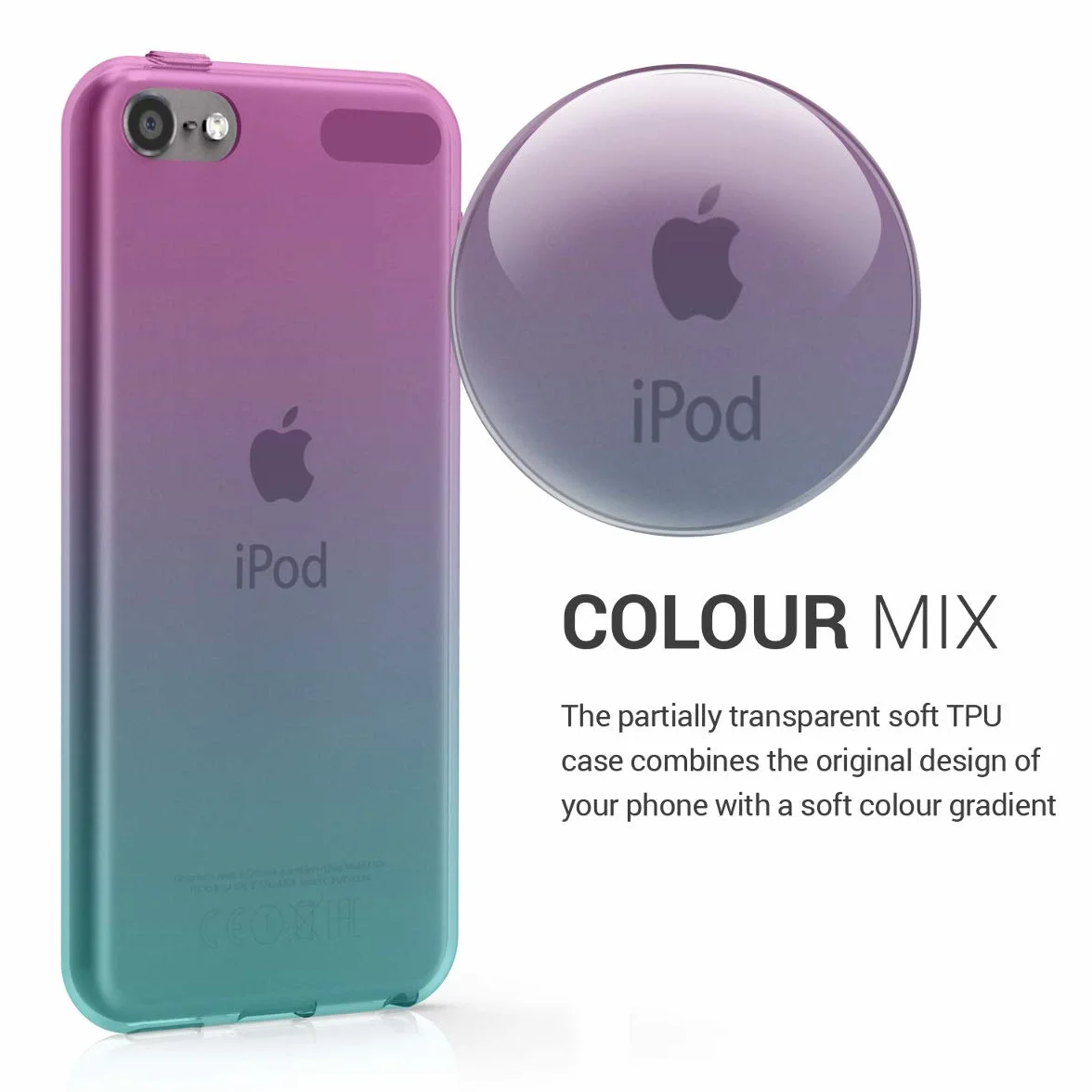 kwmobile Przezroczyste etui kompatybilne z Apple iPod Touch 6G / 7G (6. i 7. generacji) - tylna obudowa TPU - dwukolorowa ciemnoróżowa/niebieska/przezroczysta