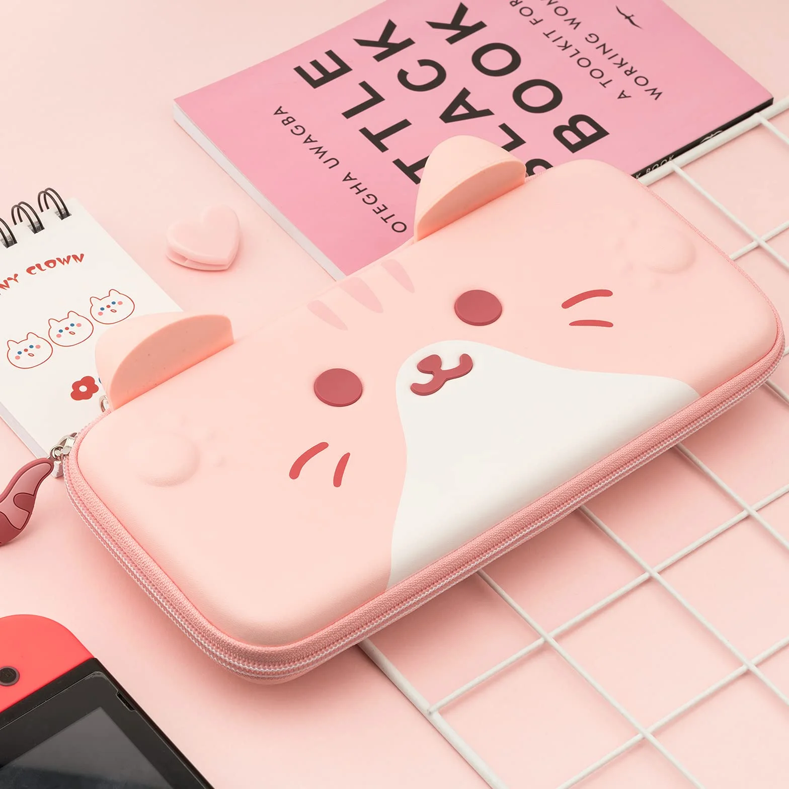 GeekShare Torba podróżna z kocimi uszami kompatybilna z Nintendo Switch/Switch OLED - przenośna torba podróżna Hardshell Slim kompatybilna z konsolą Switch i akcesoriami do gier - pasek na rękę,