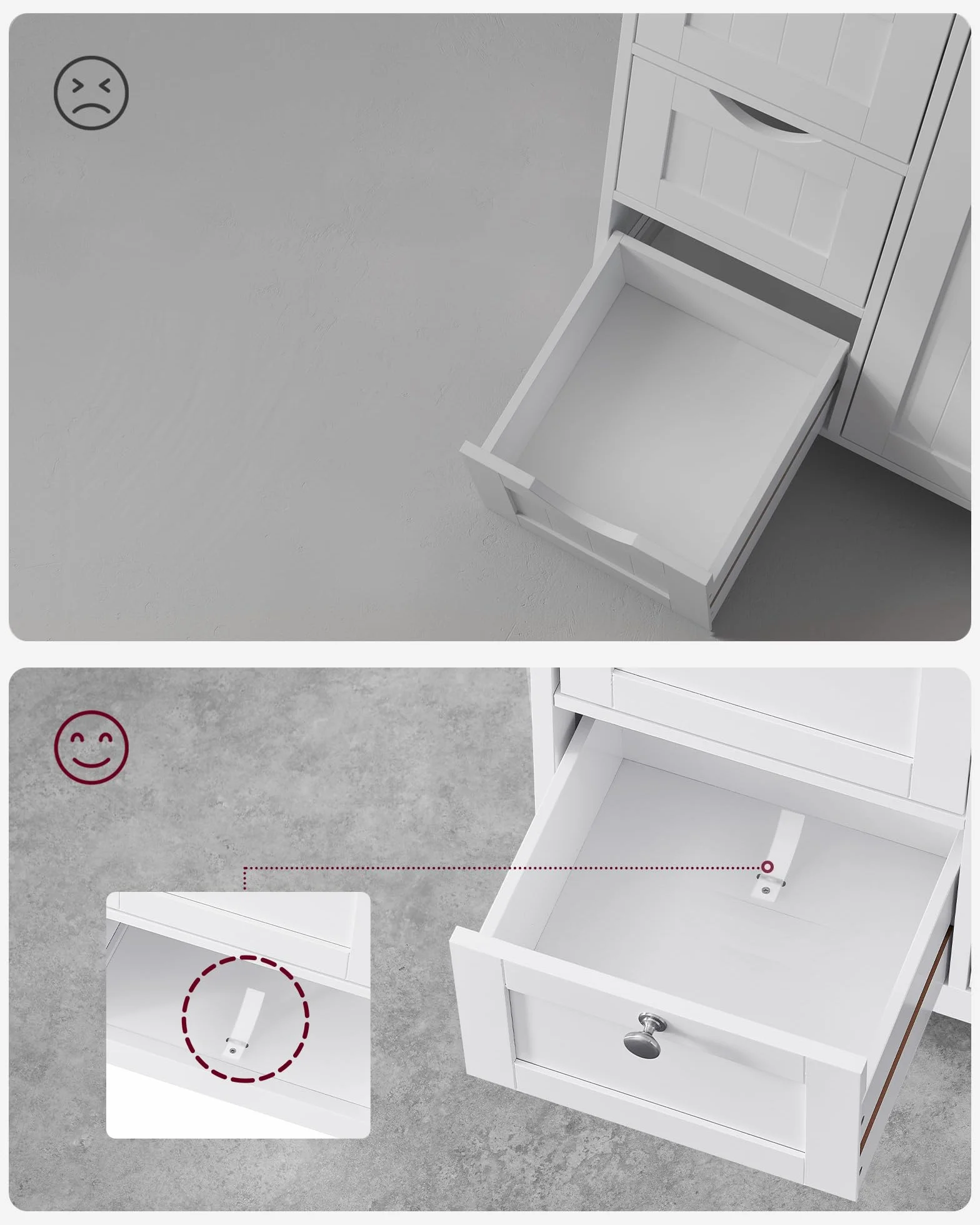 VASAGLE BBC542P31V1 szafka łazienkowa do przechowywania, szafka łazienkowa z 3 szufladami, wolnostojąca, regulowana półka, 30 x 60 x 80 cm, biała chmurka