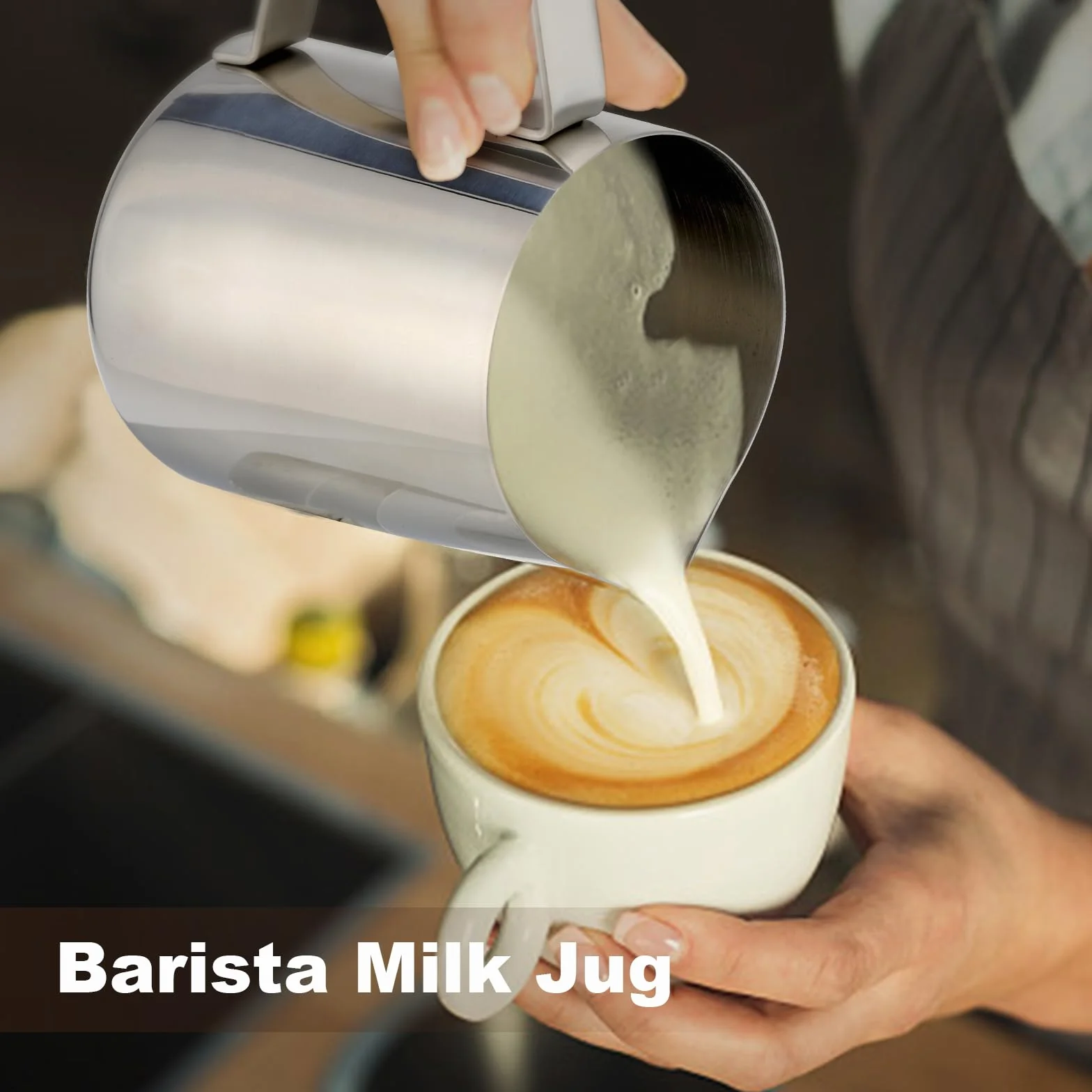 Dzbanek do spieniania mleka do ekspresu do kawy, 600 ml, dzbanek na mleko ze stali nierdzewnej 304, z dekoracyjnym długopisem artystycznym, metalowe akcesoria baristy, do cappuccino, latte i espresso