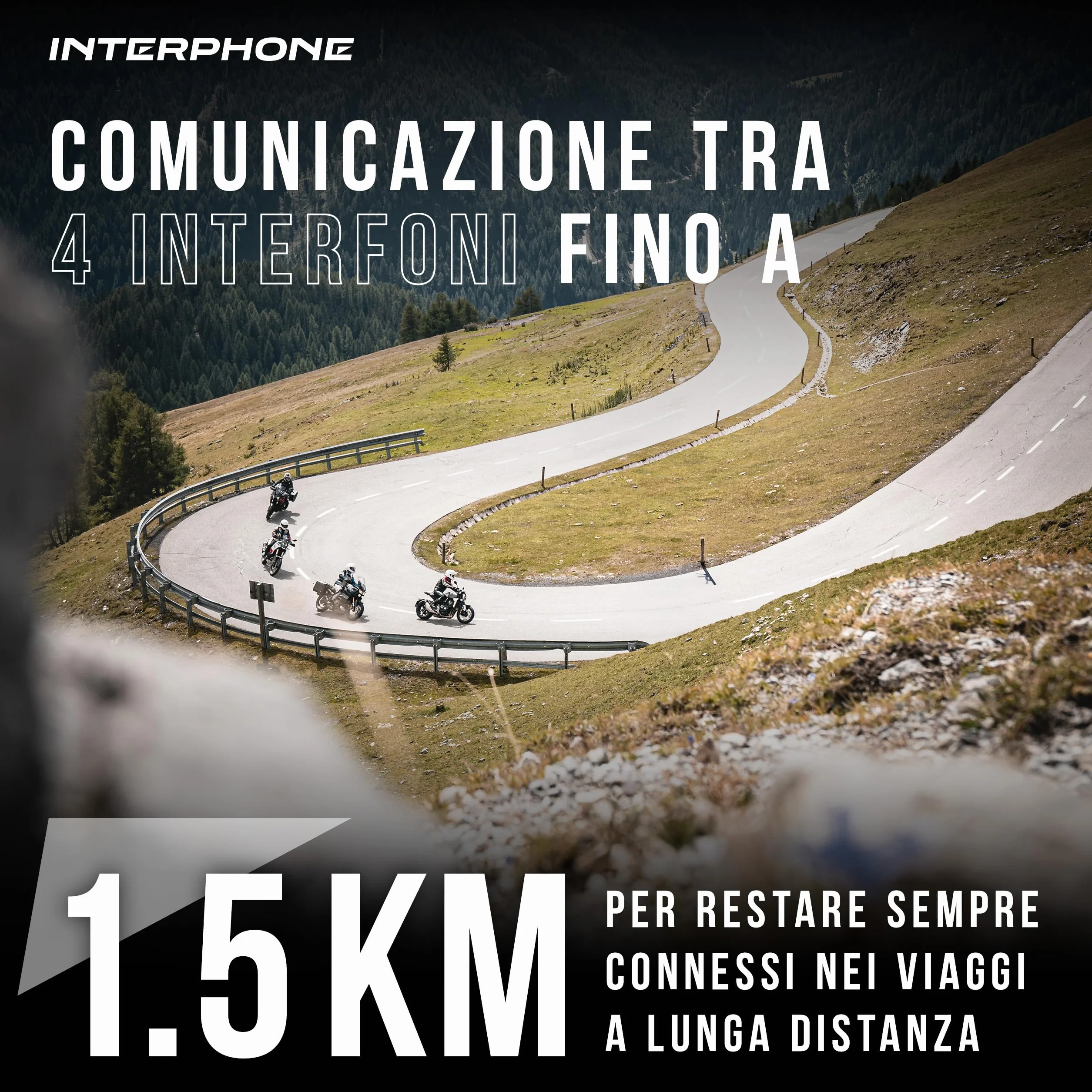 INTERPHONE TOUR HD podwójny domofon kask motocyklowy słuchawki stereo o wysokiej wierności 40 mm, 4 rowerzystów, odstęp 1,5 km, zasięg 25 godzin, szybkie ładowanie, TFT, wodoszczelność IPX67
