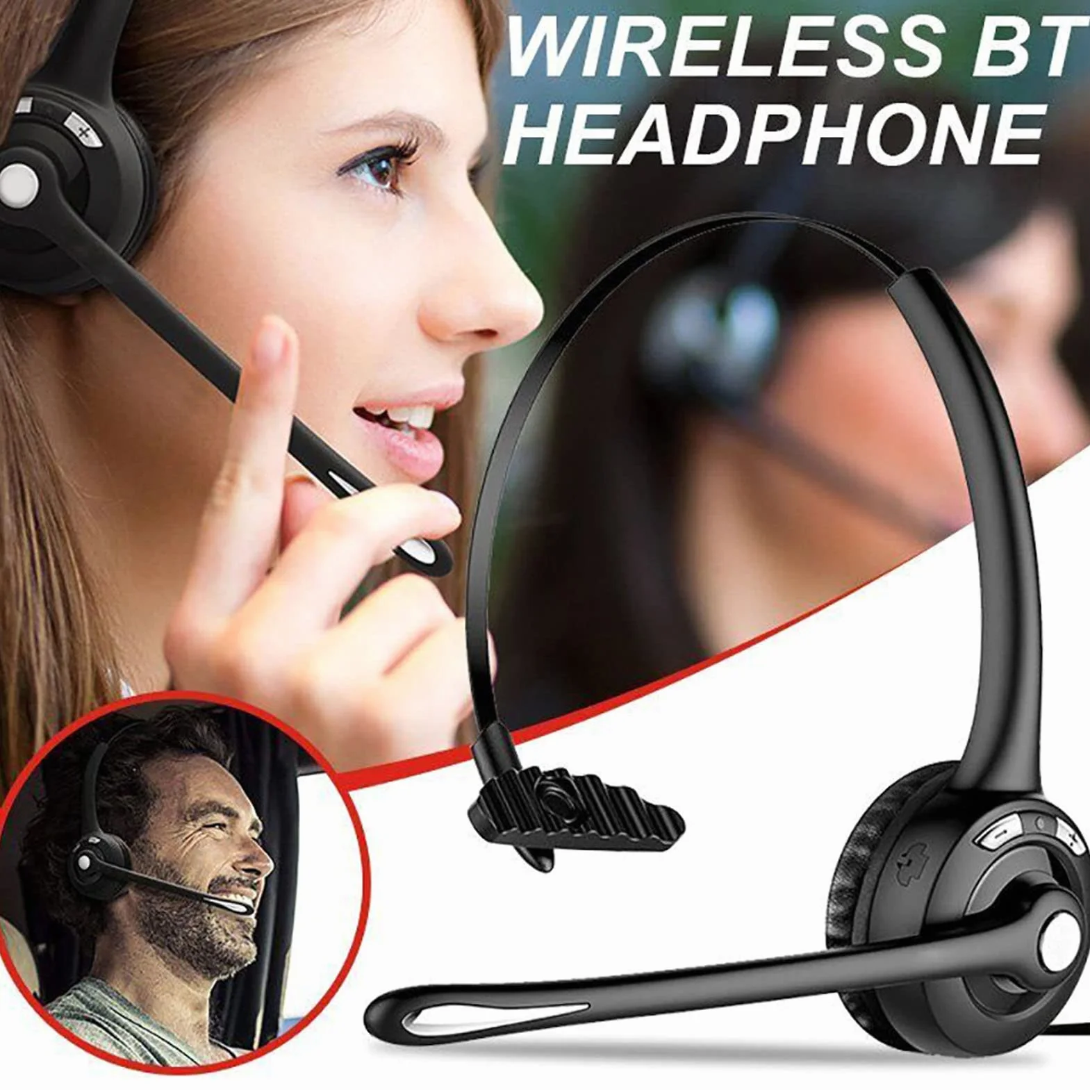 Telefoniczny Zestaw Słuchawkowy Bluetooth, Jedno Ucho HD Regulowany Mikrofon Bezprzewodowe Słuchawki Biznesowe Do Spotkania W Call Center