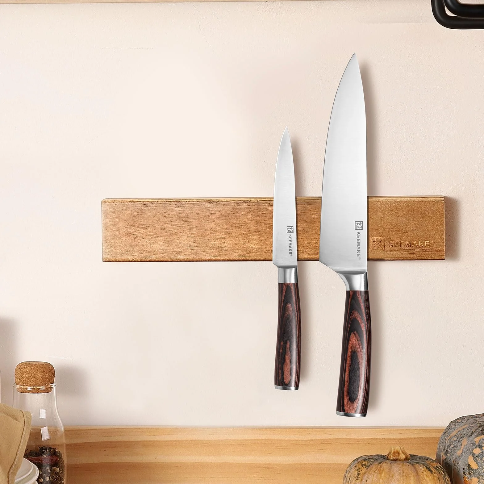 KEEMAKE Magnetyczny stojak na noże 30 cm, magnetyczny uchwyt na noże do ściany z drewna akacjowego, potężny neodymowy magnetyczny pasek na noże kuchenne blok na noże