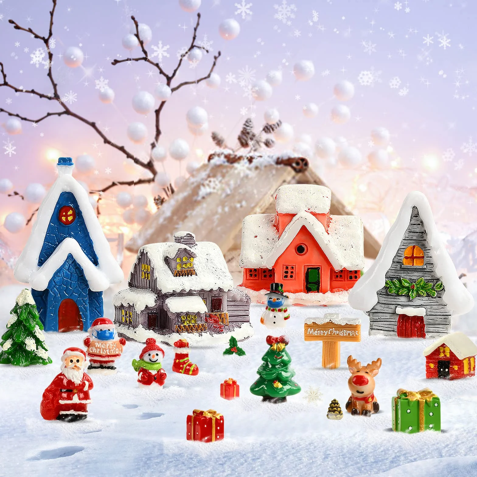 KATELUO Miniaturowe ornamenty bożonarodzeniowe figurki z żywicy zestaw 20 sztuk