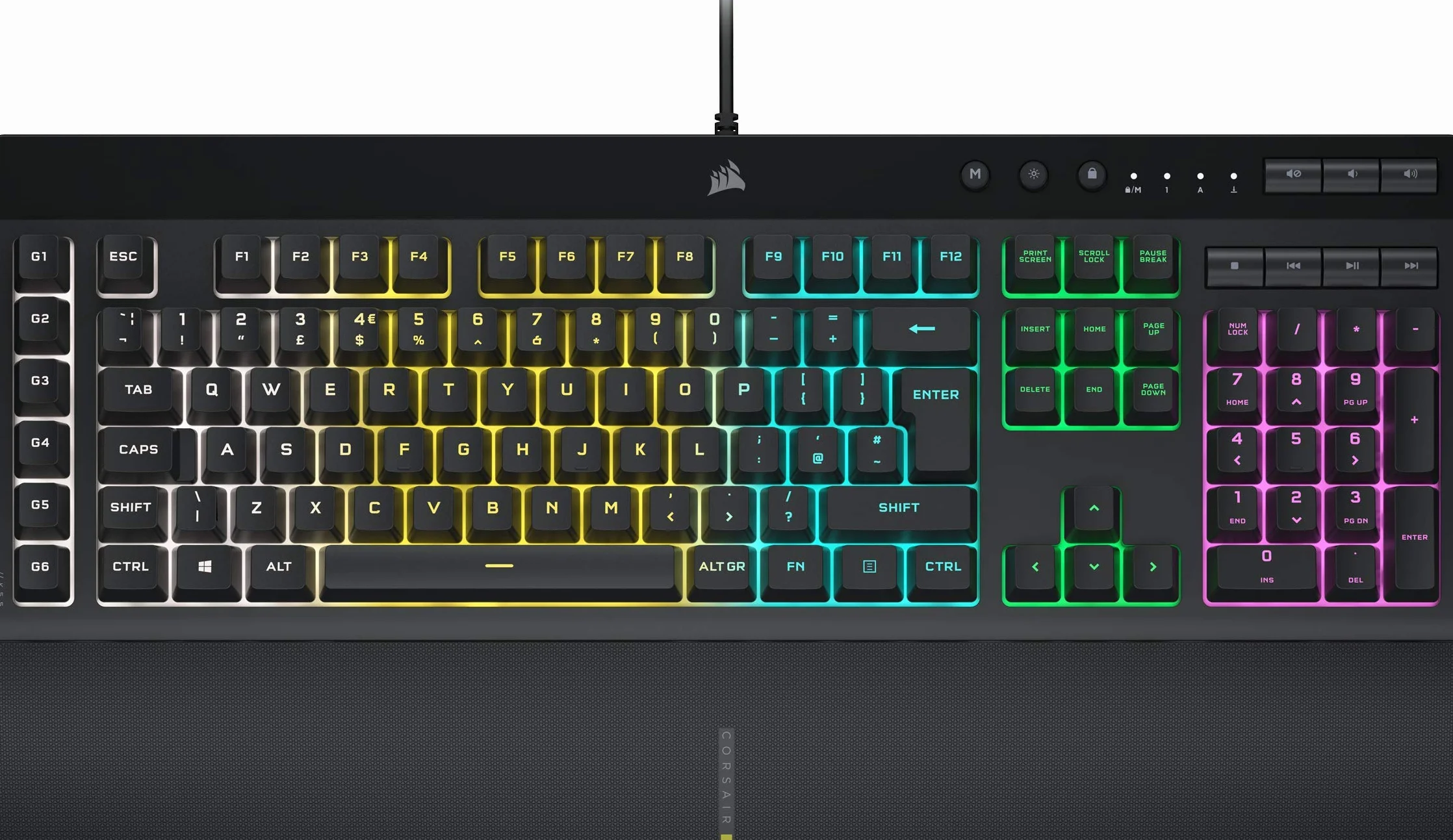 CORSAIR K55 RGB PRO przewodowa klawiatura do gier, IP42, odporna na kurz i zalanie, 6 klawiszy makro z integracją Elgato, kompatybilna z iCUE, QWERTY UK, PC, Mac, Xbox, czarna