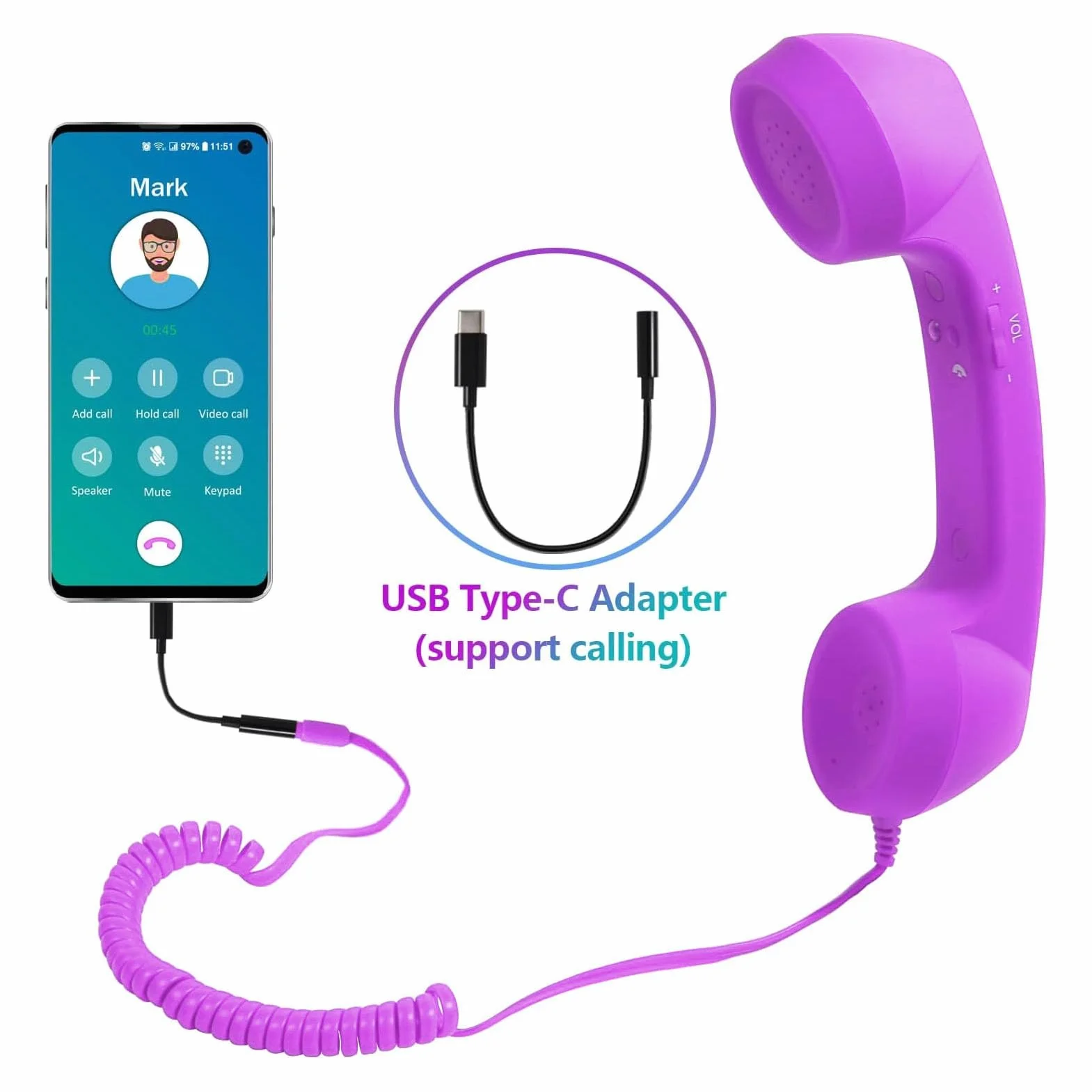 Słuchawka do Telefonu Komórkowego, 3,5 Mm Przewodowa Słuchawka Telefoniczna w Stylu Retro z Adapterem USB C, Odporna na Promieniowanie Zabytkowa Słuchawka Telefoniczna do