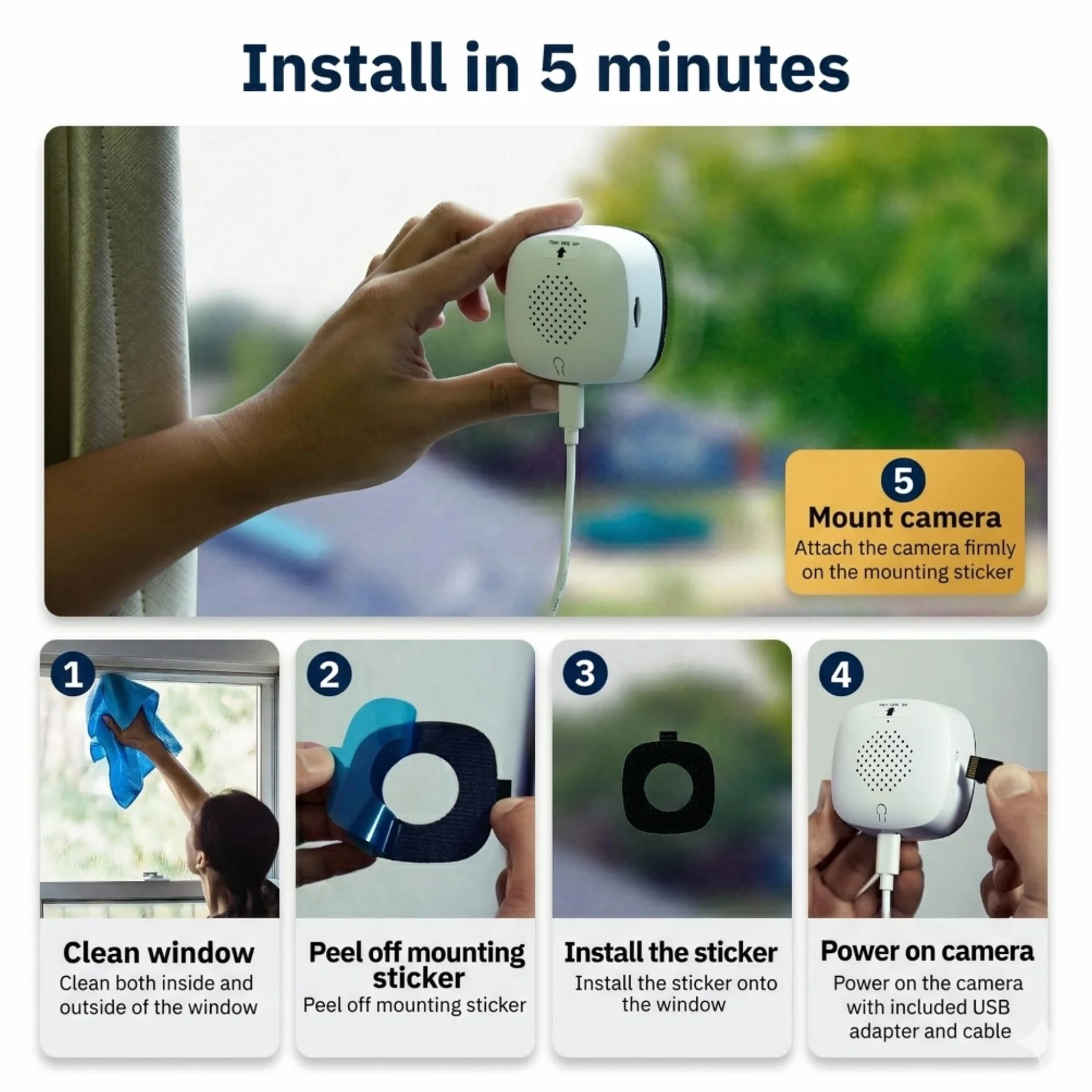 Girafit Kamera okienna 3 MP 2K, kamery WiFi 2,4 GHz 5 GHz do bezpieczeństwa w domu z noktowizorem ChromaMax w kolorze noktowizor, osoba i wykrywanie ruchu, nagrywanie