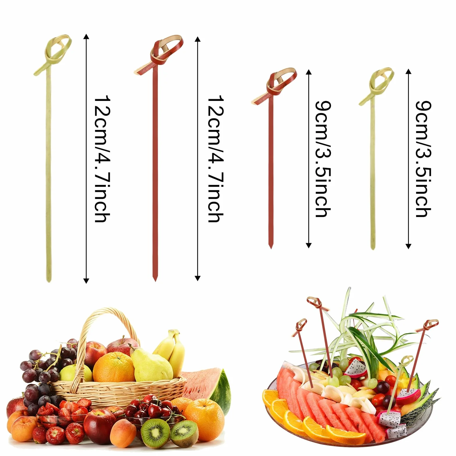 400 sztuk bambusowych pałeczek koktajlowych, bambusowe szpikulce do przekąsek naturalny koktajl bambusowa wykałaczka, na przyjęcie urodzinowe wesele festiwal grillowy 9 cm / 12 cm chiński