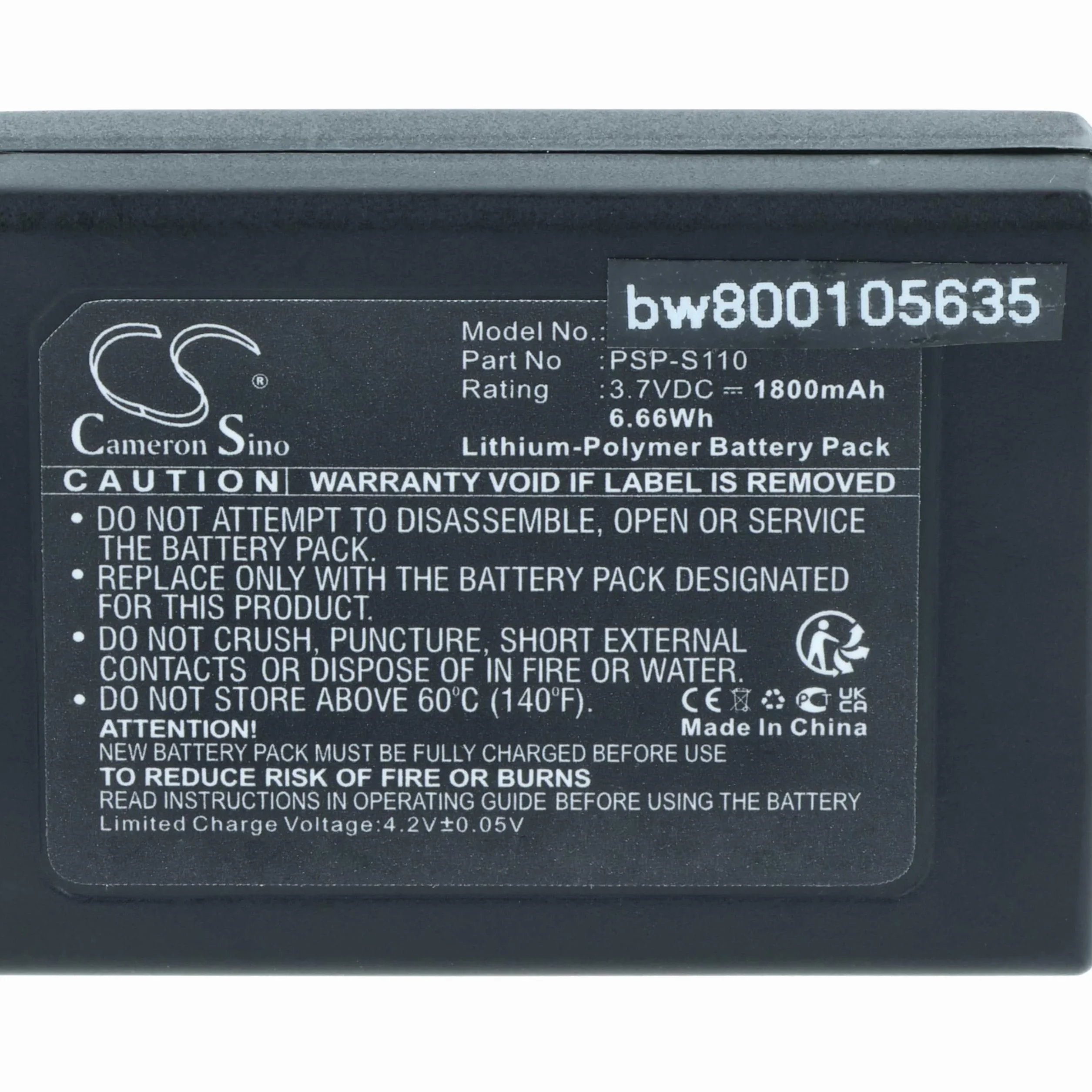 vhbw Bateria kompatybilny z Sony Brite PSP-3000, PSP-3001, PSP-3002, PSP-3004 konsola do gier (1800 mAh, 3,7 V, litowo-polimerowa)