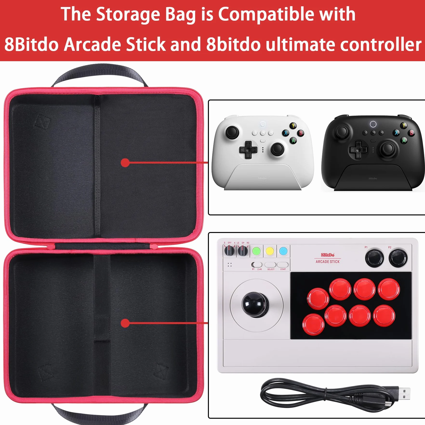 co2CREA Twardy przenośny pokrowiec podróżny do 8Bitdo Arcade Stick Nintendo Switch Windows 10 Xbox Series PC, czarny