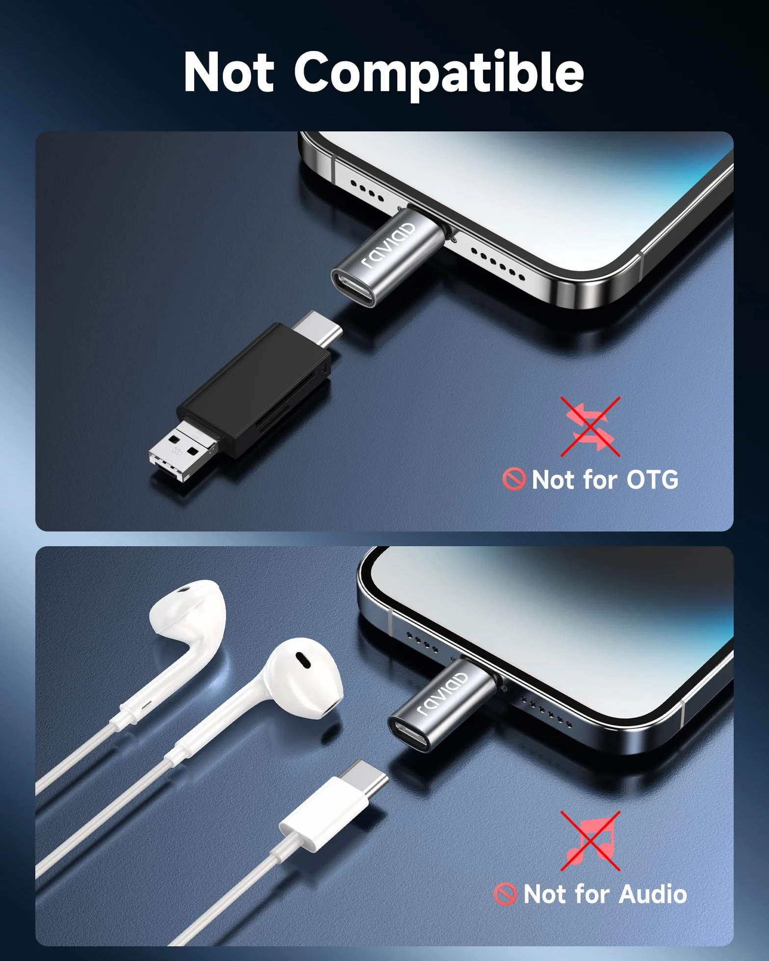 RAVIAD 36W adapter USB C do Lightning (2 sztuki) adapter USB C żeński do Lightning męski, szybkie ładowanie, kompatybilny z iPhone 14 13 12 11 Pro Max, iPad Pro/Air 5/Mini 6, nie do dźwięku/słuchawek