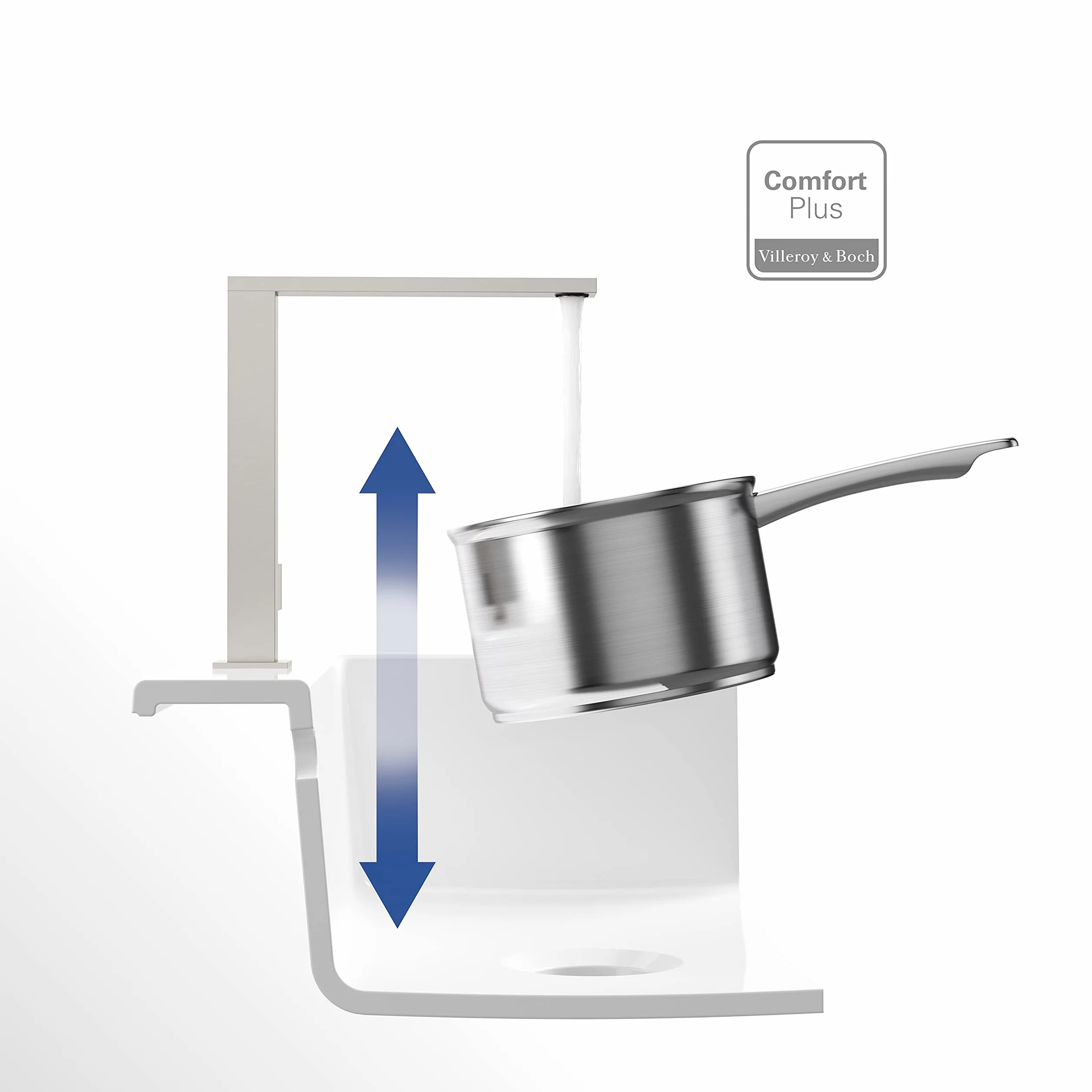 Villeroy & Boch Finera Square armatura kuchenna, wysokociśnieniowa, kran kuchenny z ceramicznym wkładem i zakresem obrotu 360°, bateria zlewozmywakowa, oszczędność wody, wysokość wylewki 251 mm,