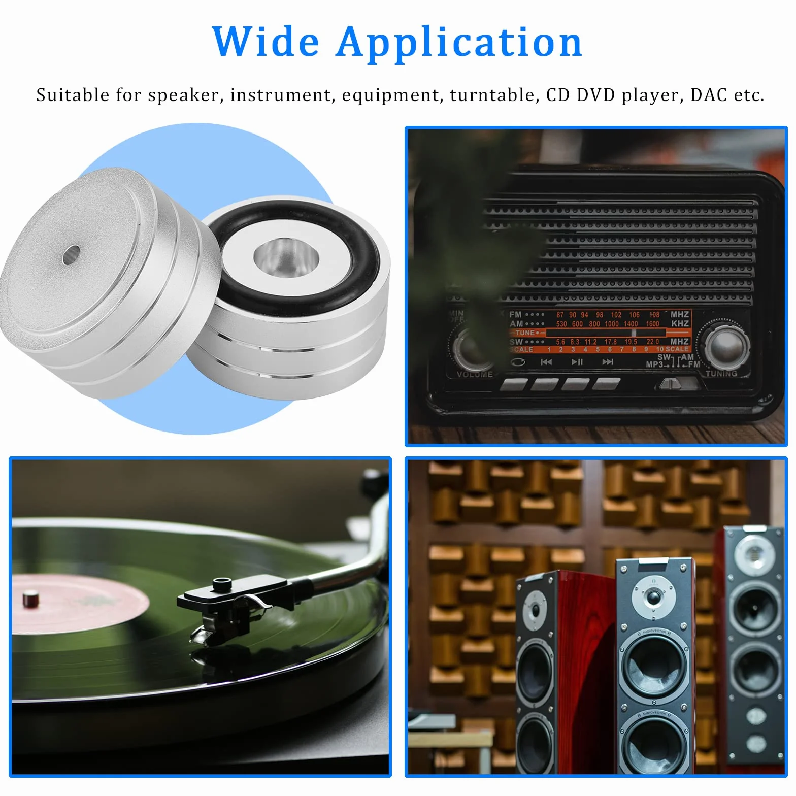4 aluminiowe nóżki do głośnika do gramofonu HiFi, 40 x 20 mm nóżki amortyzatorów (czarne)