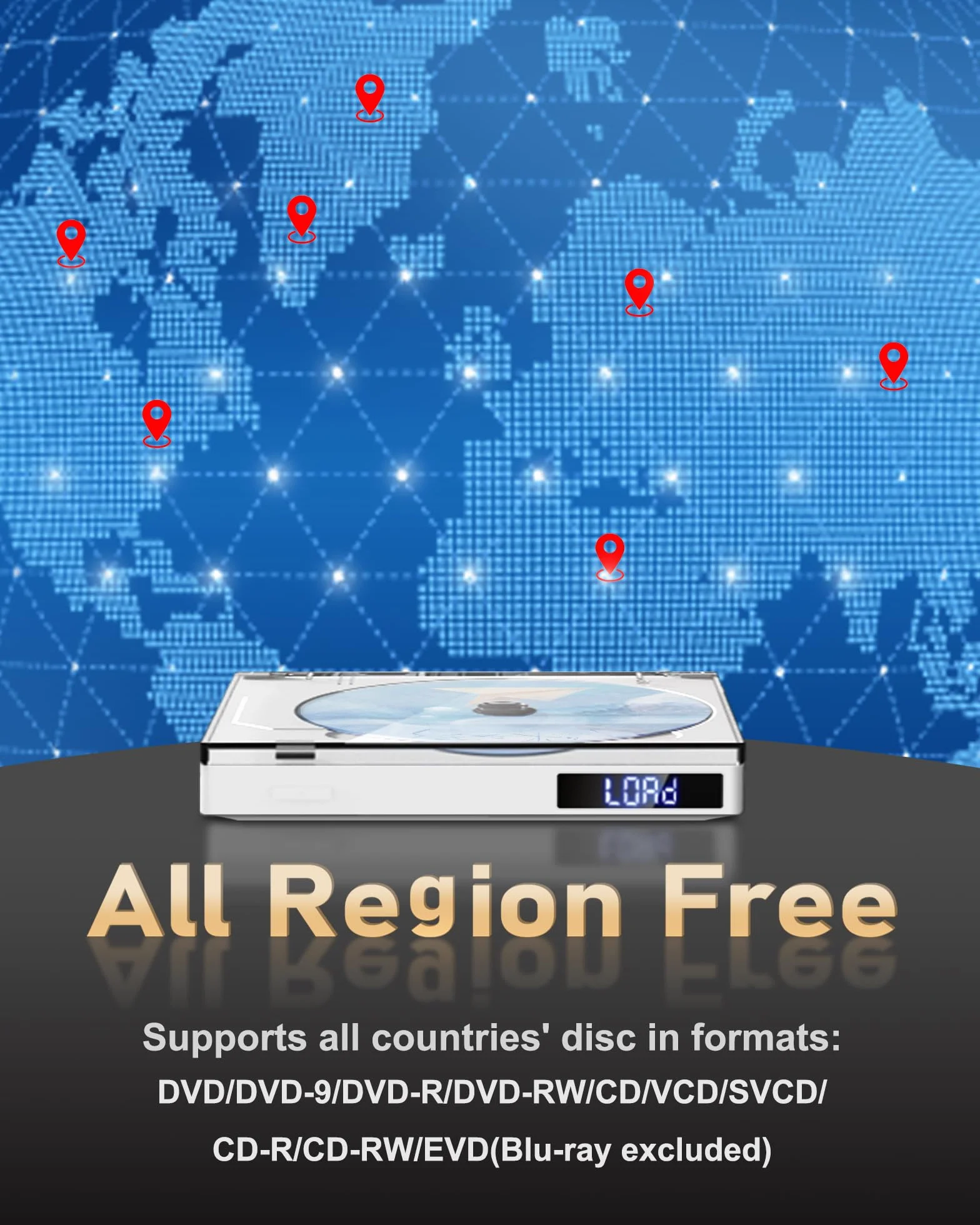 Mały odtwarzacz DVD do domu, odtwarzacz DVD HDMI do telewizora, rozdzielczość 1080p Full HD, bez ograniczeń regionalnych, odtwarzanie z pamięci, obsługa USB, pilot zdalnego sterowania, kabel HDMI/RCA