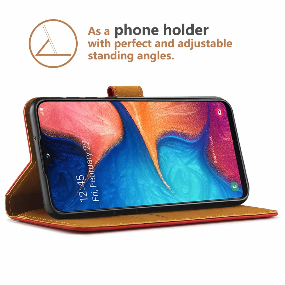 Hianjoo Etui na telefon kompatybilne z Samsung Galaxy A20e, [skóra premium] portfel etui z klapką na kartę zamiennik dla Samsung Galaxy A20e - czerwone