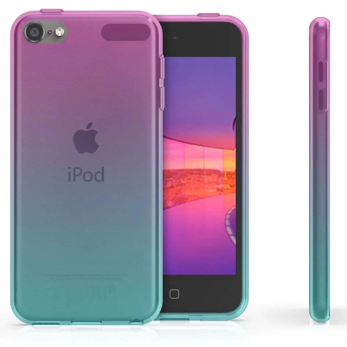 kwmobile Przezroczyste etui kompatybilne z Apple iPod Touch 6G / 7G (6. i 7. generacji) - tylna obudowa TPU - dwukolorowa ciemnoróżowa/niebieska/przezroczysta