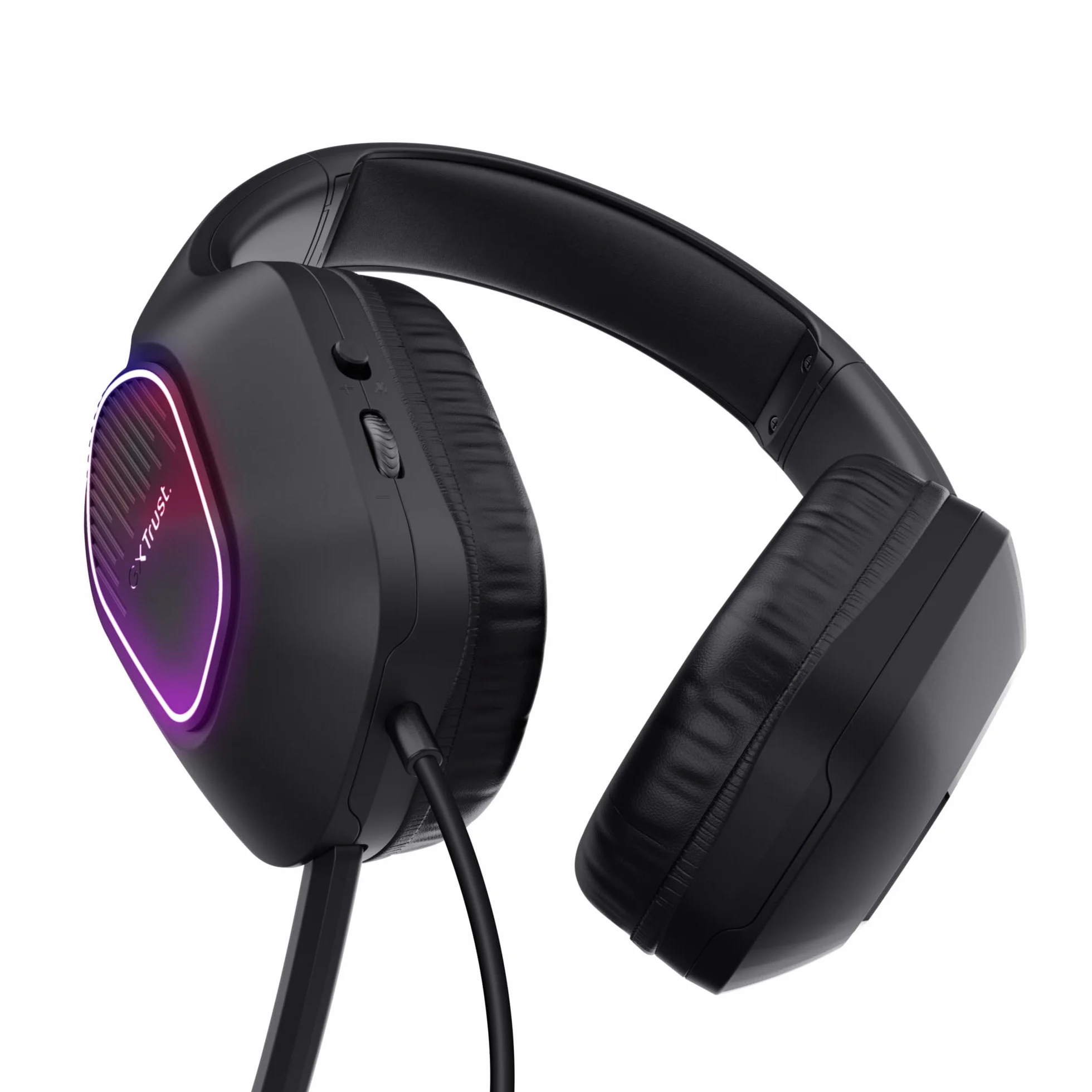 Trust GXT 419 Rayne Lekkie Słuchawki Gamingowe do PC/Konsoli, Podświetlenie LED na USB, Jack Audio 3.5mm, Przetworniki 50mm, Odchylany Mikrofon, Headset Przewodowy do Komputera, Czarny