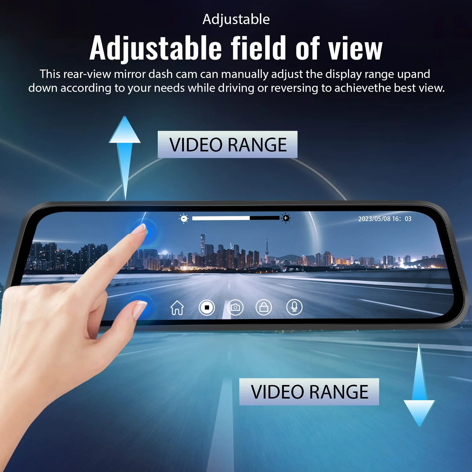 Kamera samochodowa 1080P HD Dashcam z ekranem dotykowym 9.66, przednie i tylne lusterko, G-sensor, nagrywanie w pętli, monitor parkowania 24H, przewodnik parkowania, noktowizor, wodoodporny
