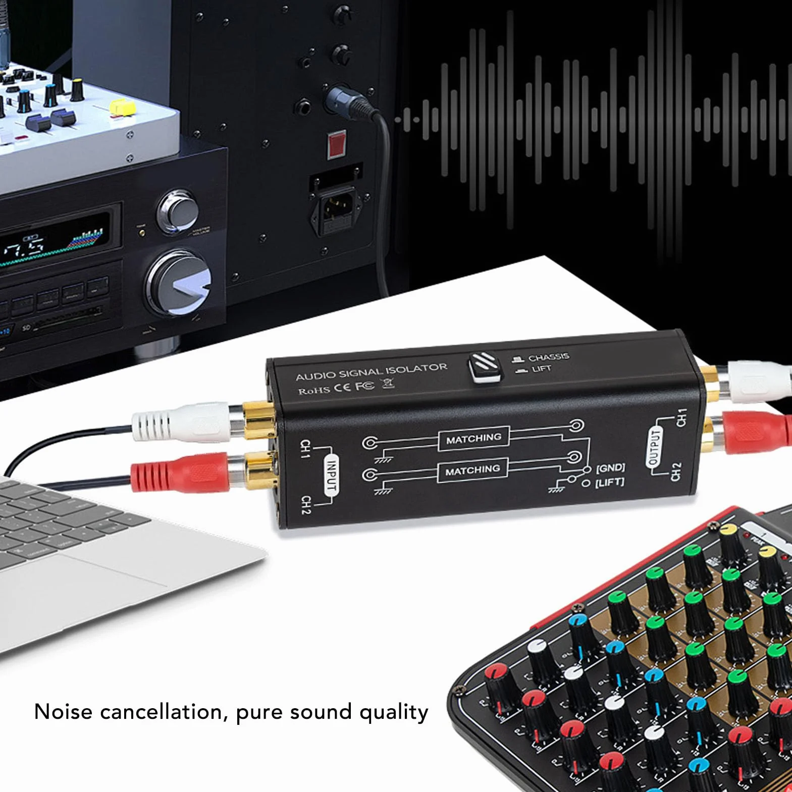 Izolator szumów pętli uziemienia 2-kanałowy filtr audio 600Ω 0-20kHz eliminator zakłóceń