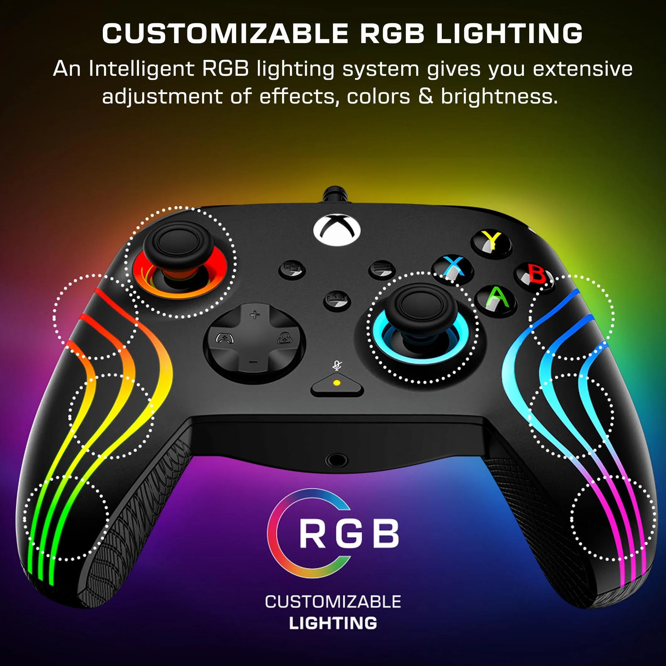 Turtle Beach Afterglow Wave, czarny, przewodowy kontroler do gier RGB – licencjonowany dla Xbox Series X lub S, Xbox One i Windows