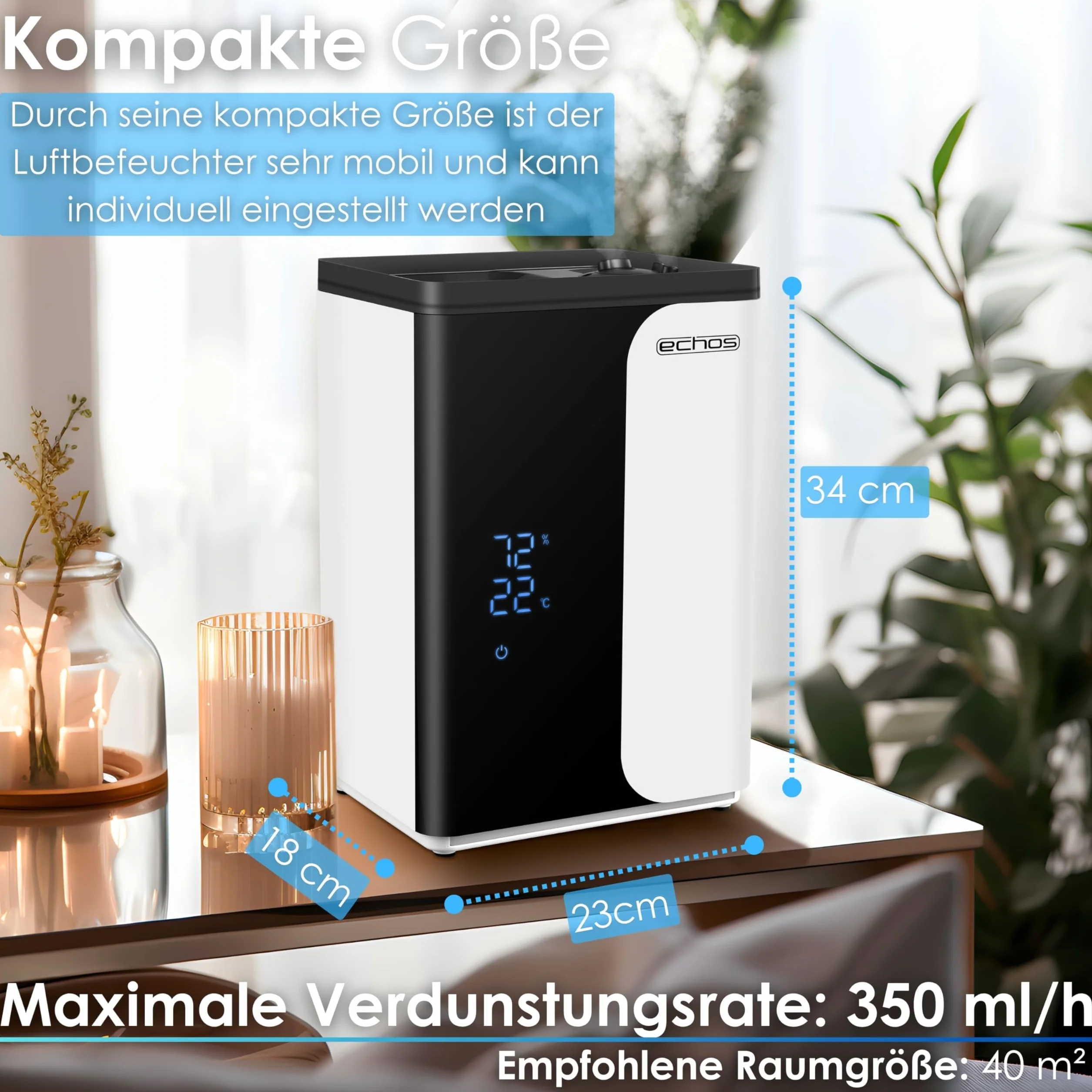 Ultradźwiękowy nawilżacz powietrza, 5 litrów, aplikacja WiFi, Smart Life, zdalne sterowanie, oczyszczacz powietrza, wbudowany higrometr, wyświetlacz dotykowy LED, 12 h, timer, tryb nocny, funkcja