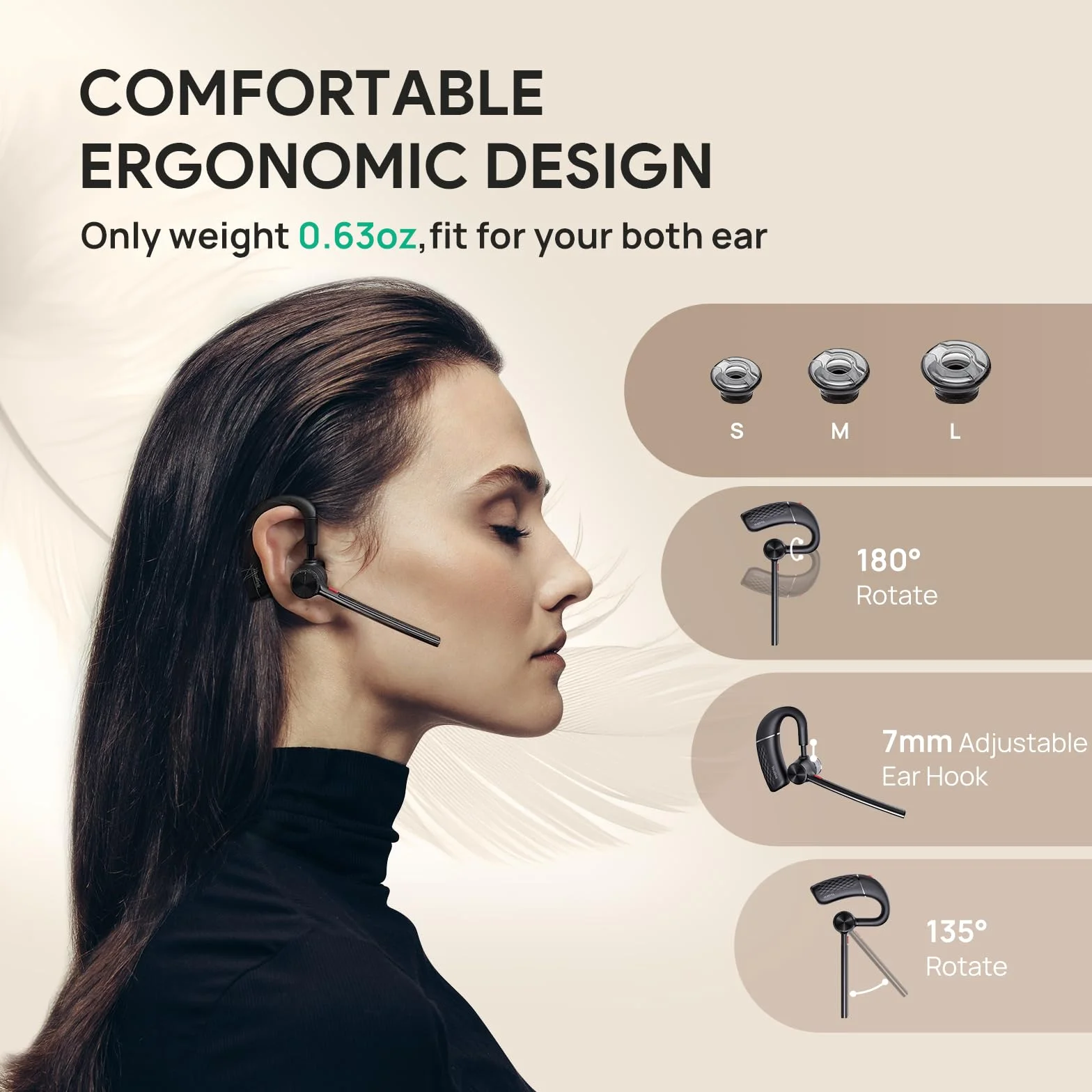 Yealink BH71 Lite Zestaw słuchawkowy Bluetooth, bezprzewodowe słuchawki z 4 mikrofonami z funkcją redukcji szumów, 10H czasu rozmowy, regulowany haczyk na ucho, słuchawki Bluetooth do telefonu