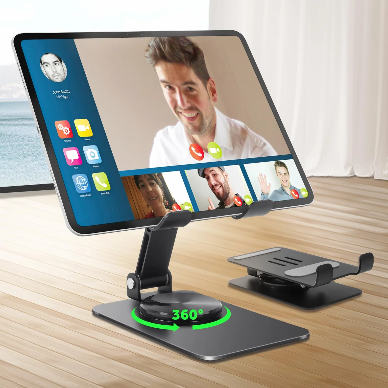HOTUT Stojak na tablet, składany uchwyt na tablet na biurko, regulowany 360° składany stojak na tablet, obrotowy przenośny stojak na monitor, kompatybilny z telefonem, tabletami, PS, Switch
