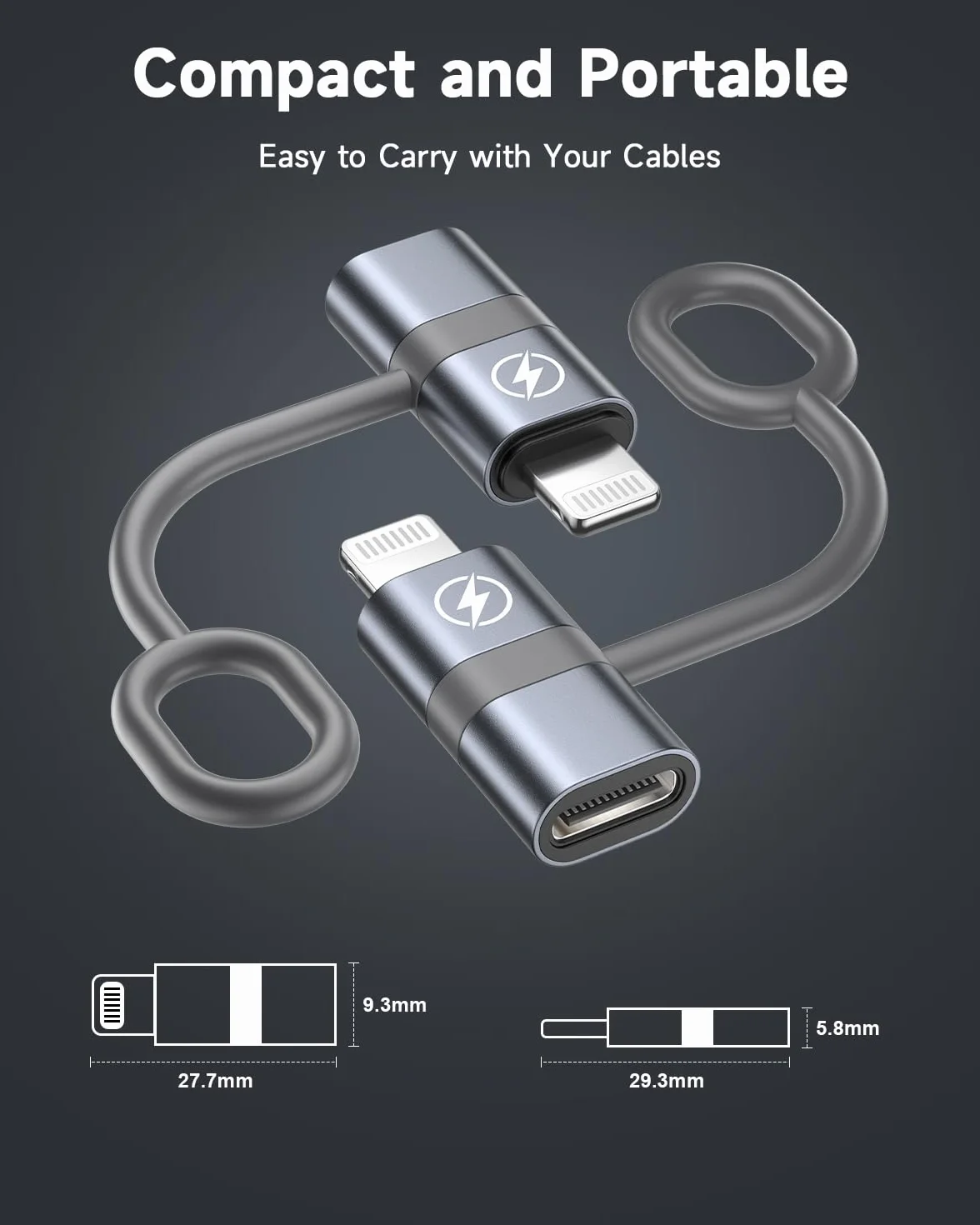 Adapter USB-C na Lightning 2 szt, Szybkie ładowanie PD i przesyłanie danych, ze sznurkiem zabezpieczającym, do iPhone 14/13/12/11, iPad, Nie dotyczy słuchawek/audio/OTG