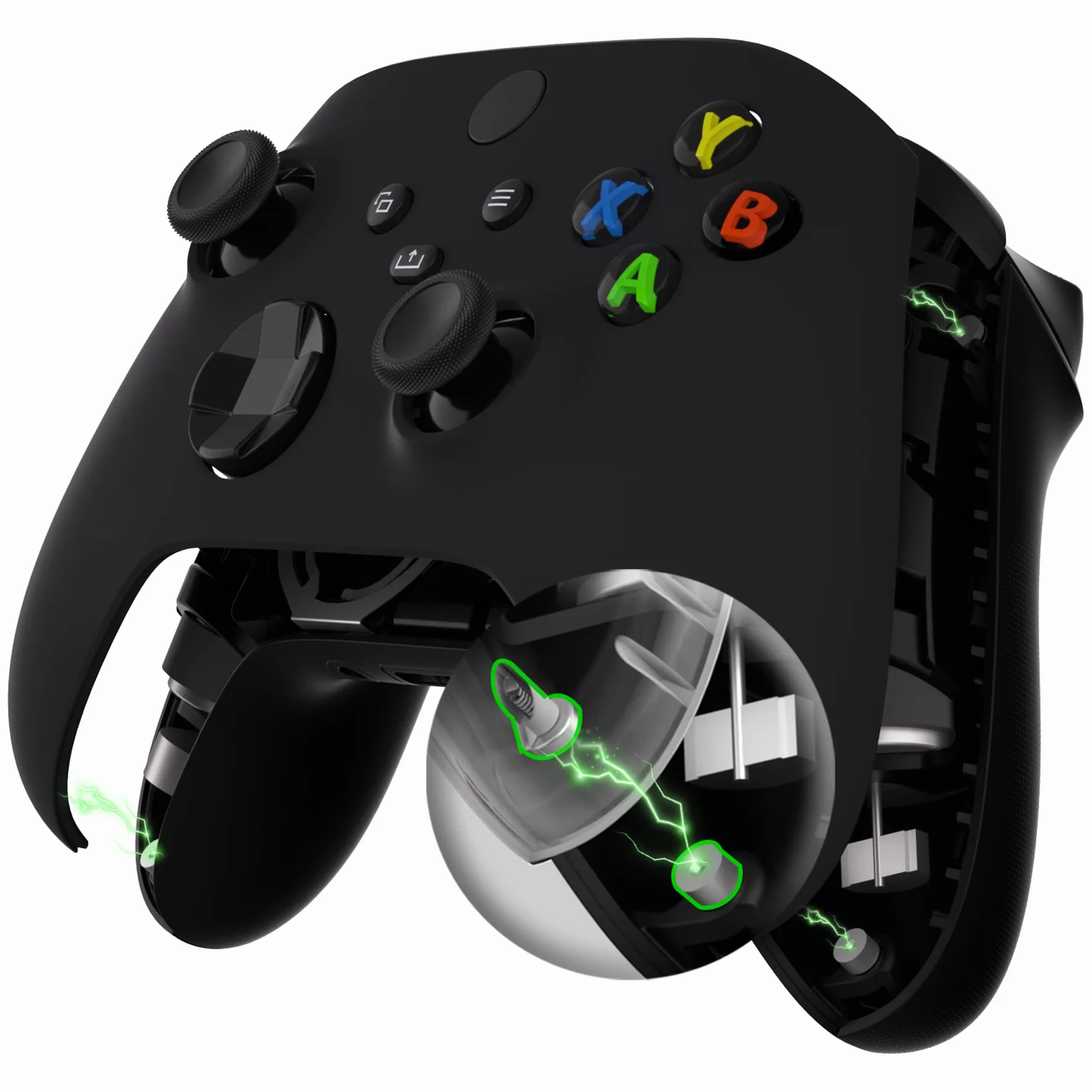 eXtremeRate FaceMag Czarny Magnetic Wymiana Front Housing Shell dla Xbox Series X & S Kontrolera, DIY Faceplate Cover z Accent Rings dla Xbox Core Model 1914 - Kontroler Nie Jest Wliczony W Cenę
