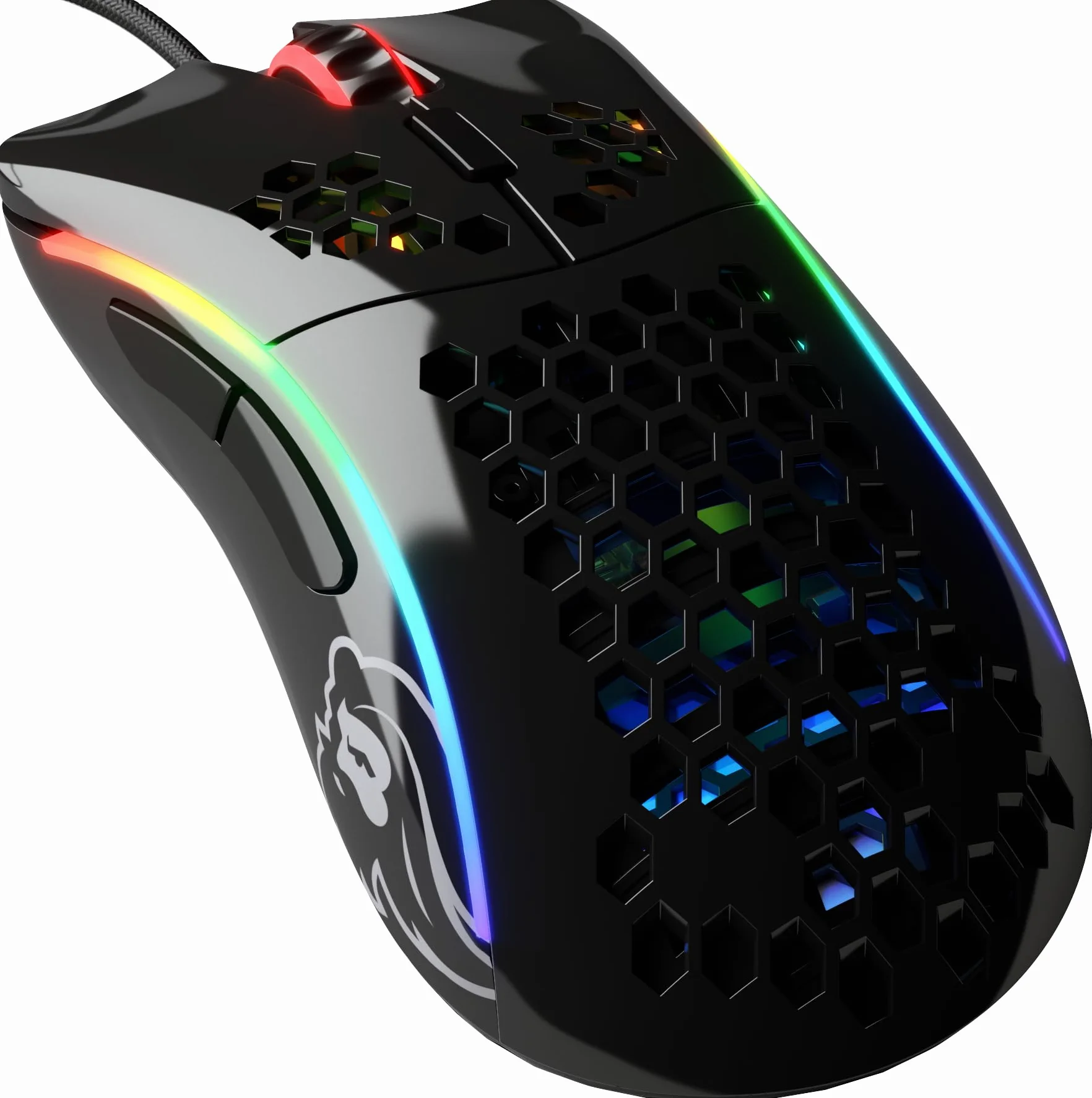 Glorious Gaming Model D- Mysz Przewodowa Superlekka 61g Plaster Miodu RGB Pixart 3360 Przełączniki Omron Ślizgacze PTFE Połyskująca Czerń