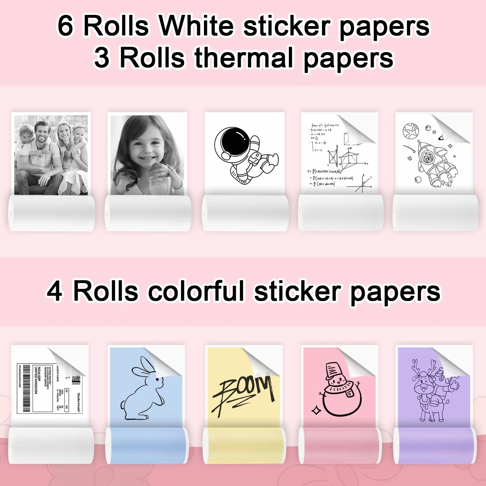 Przenośna mini termiczna drukarka fotograficzna Bluetooth z 13 rolkami papieru, USB do notatek, pamiętnik (różowy)