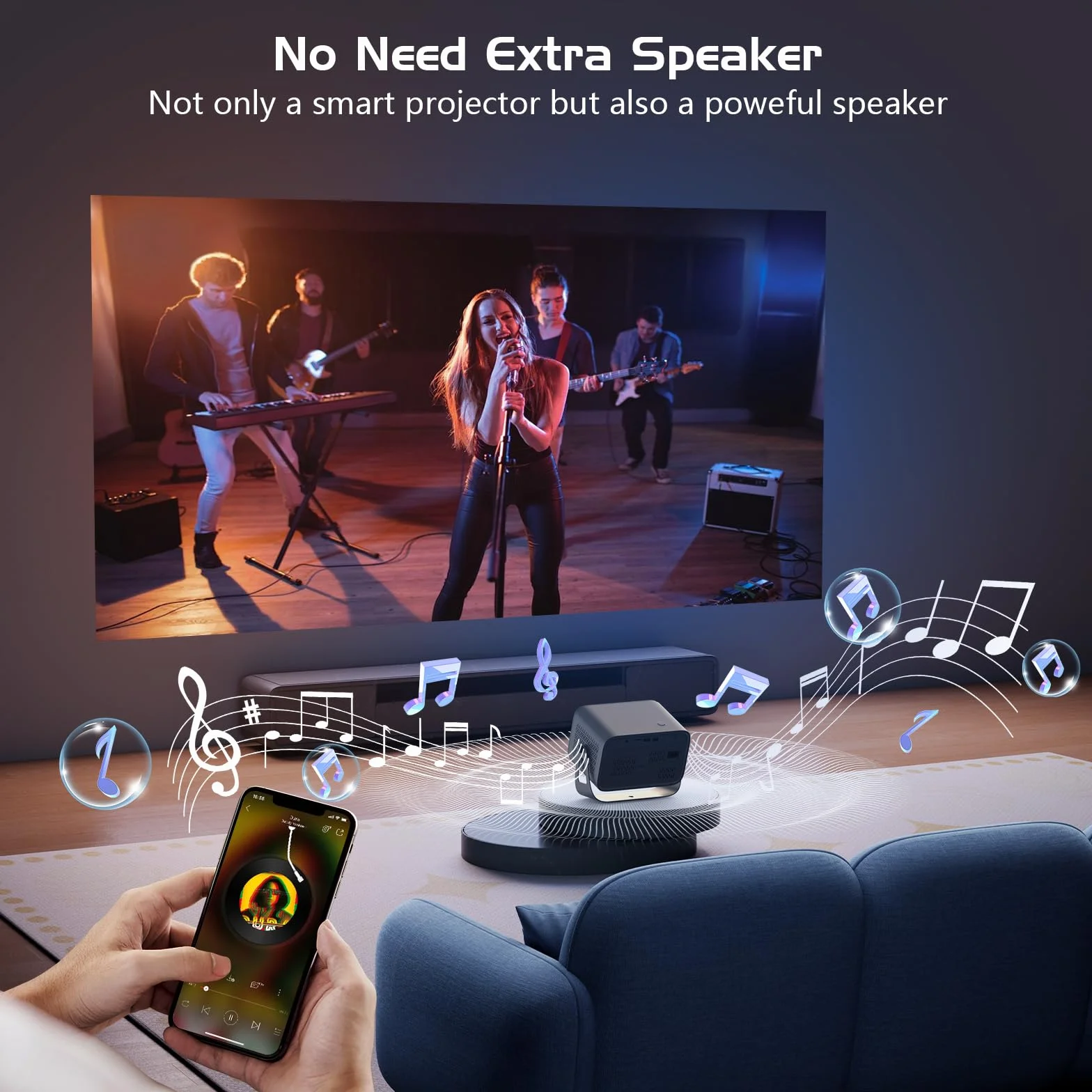 Wideoprojektor Elektryczny Focus/Keystone Obrotowy 360° Mini 4K, 18000L WiFi6 Bluetooth Full HD 1080P, 50% zoom przenośny do smartfona/tabletu HDMI/TV Stick